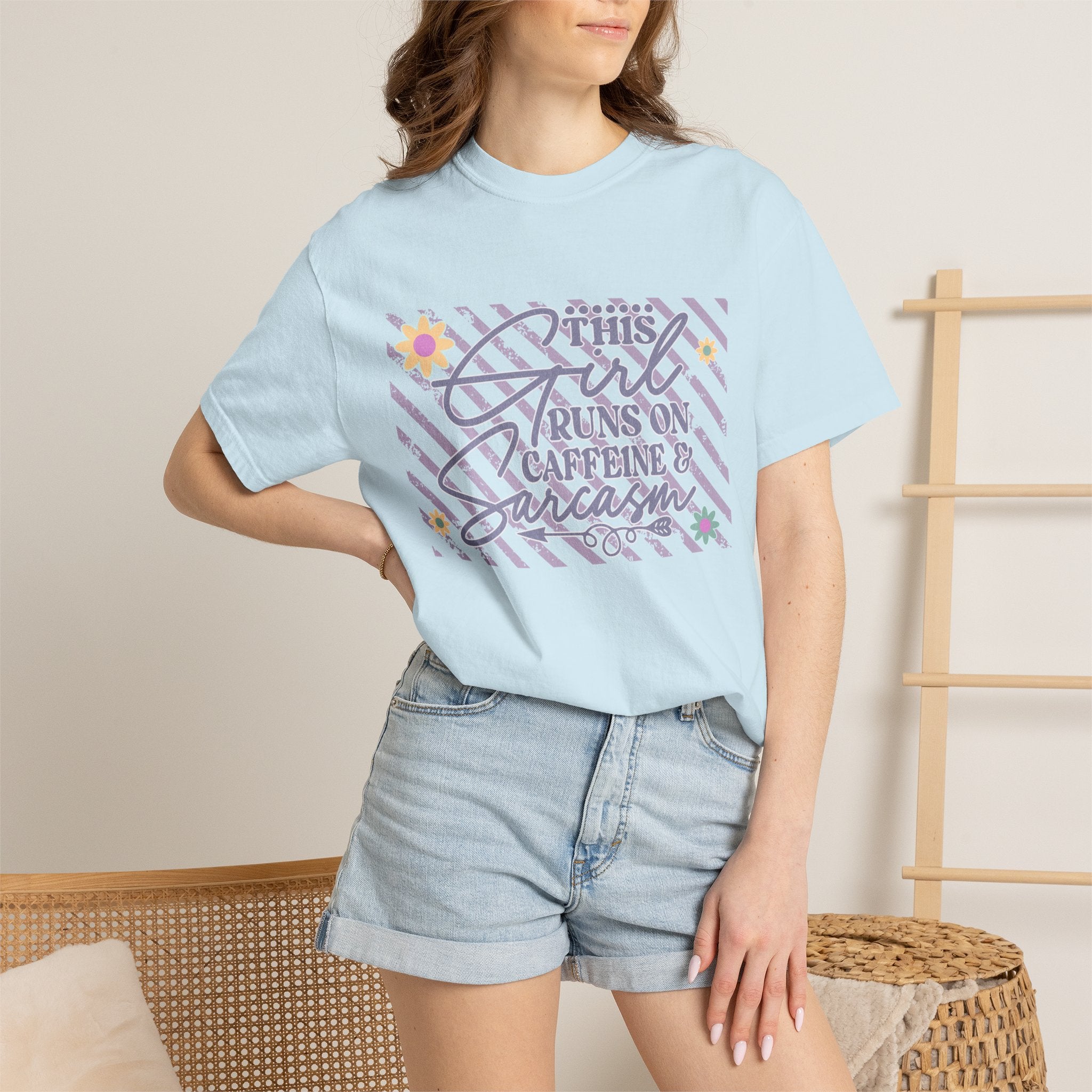 This Girl Runs On Caffeine & Sarcasm  — Textured Women's Graphic T-Shirt