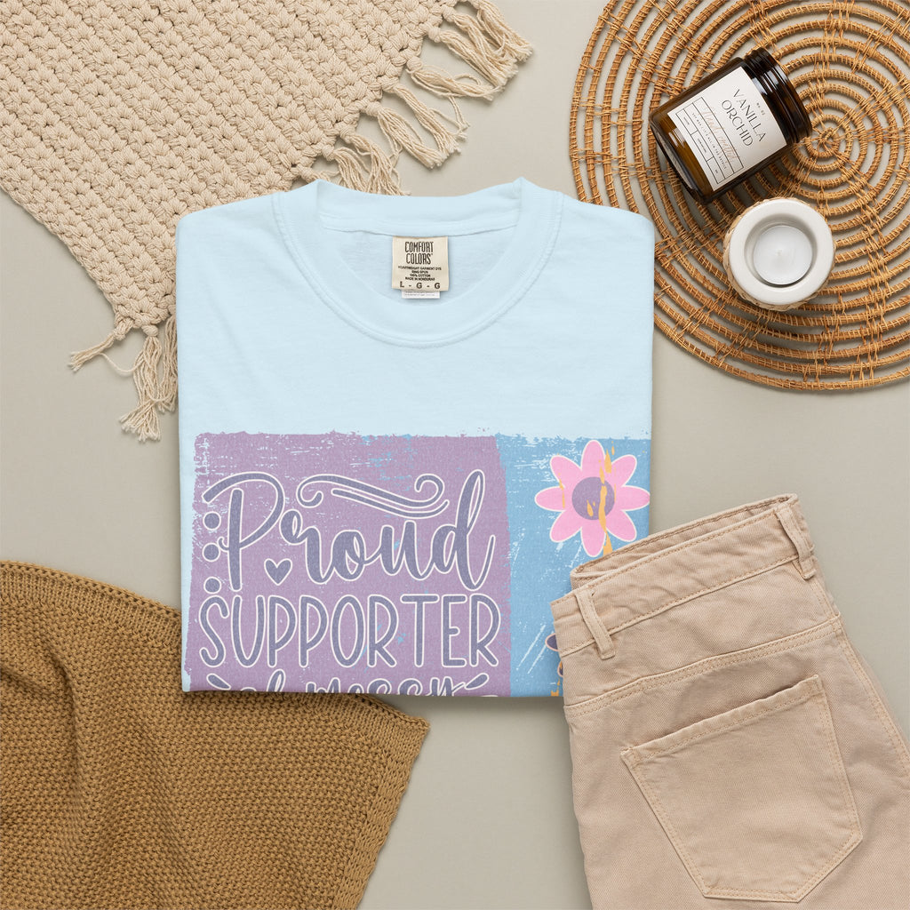 Textured T-Shirt — "Proud Supporter of Messy Hair and Sweatpants" Floral Graphic