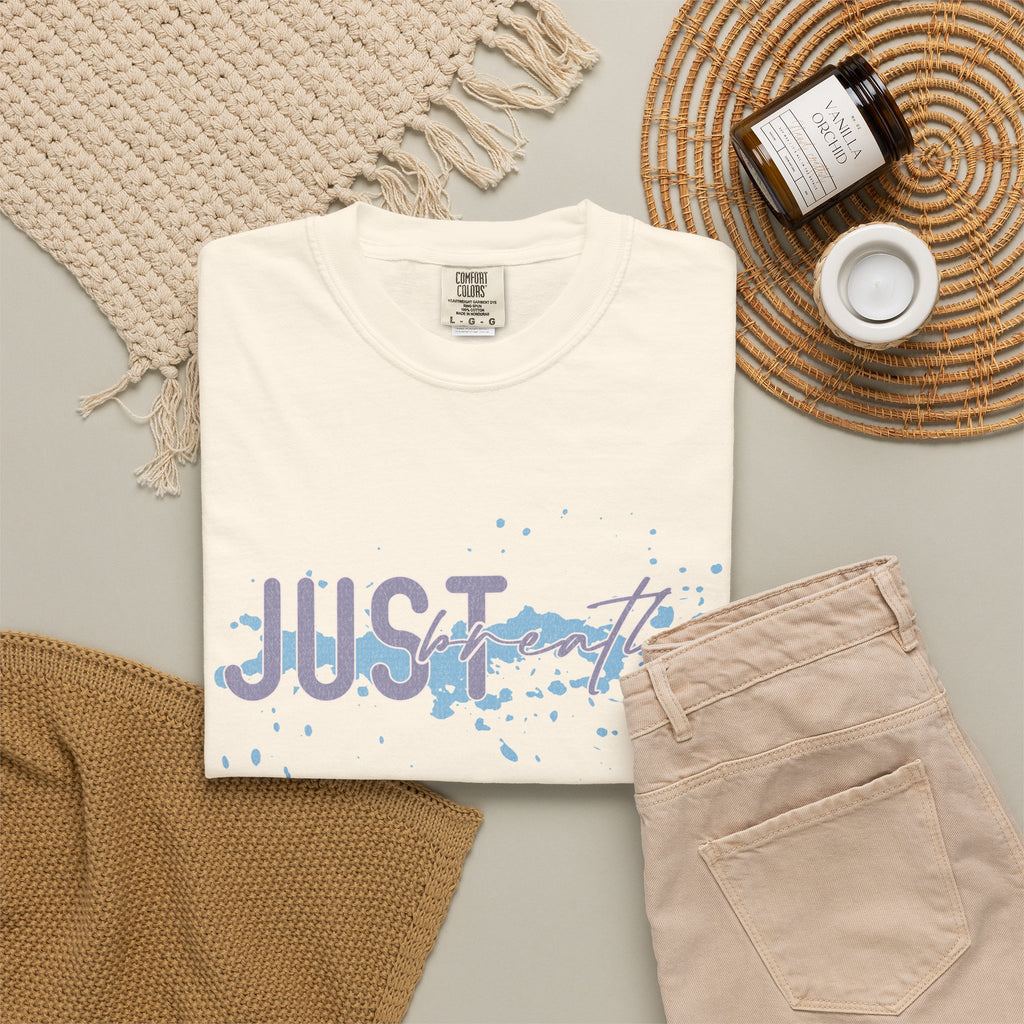 Just Breathe Textured T-Shirt — Relaxed Watercolor Script Tee
