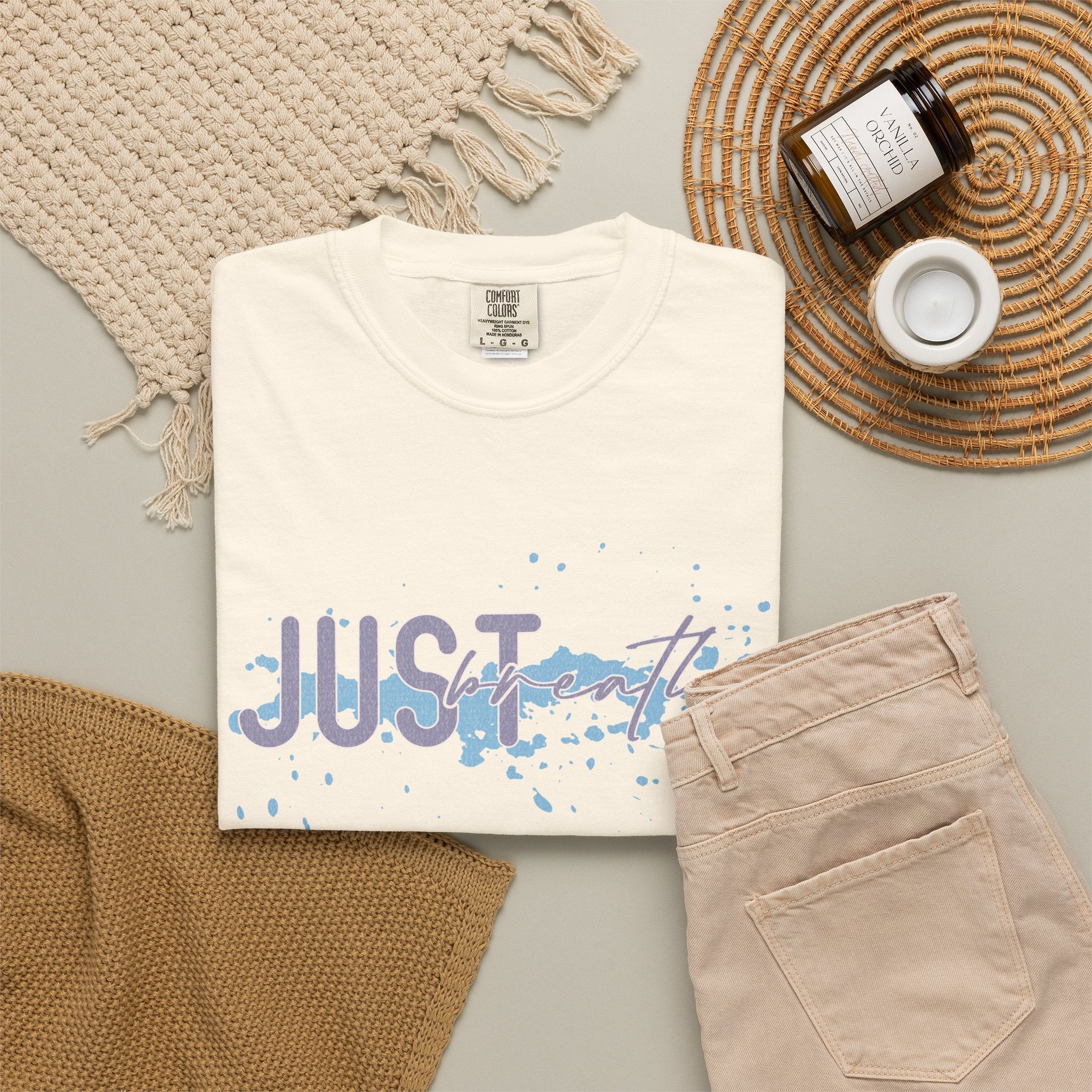 Just Breathe Textured T-Shirt — Relaxed Watercolor Script Tee