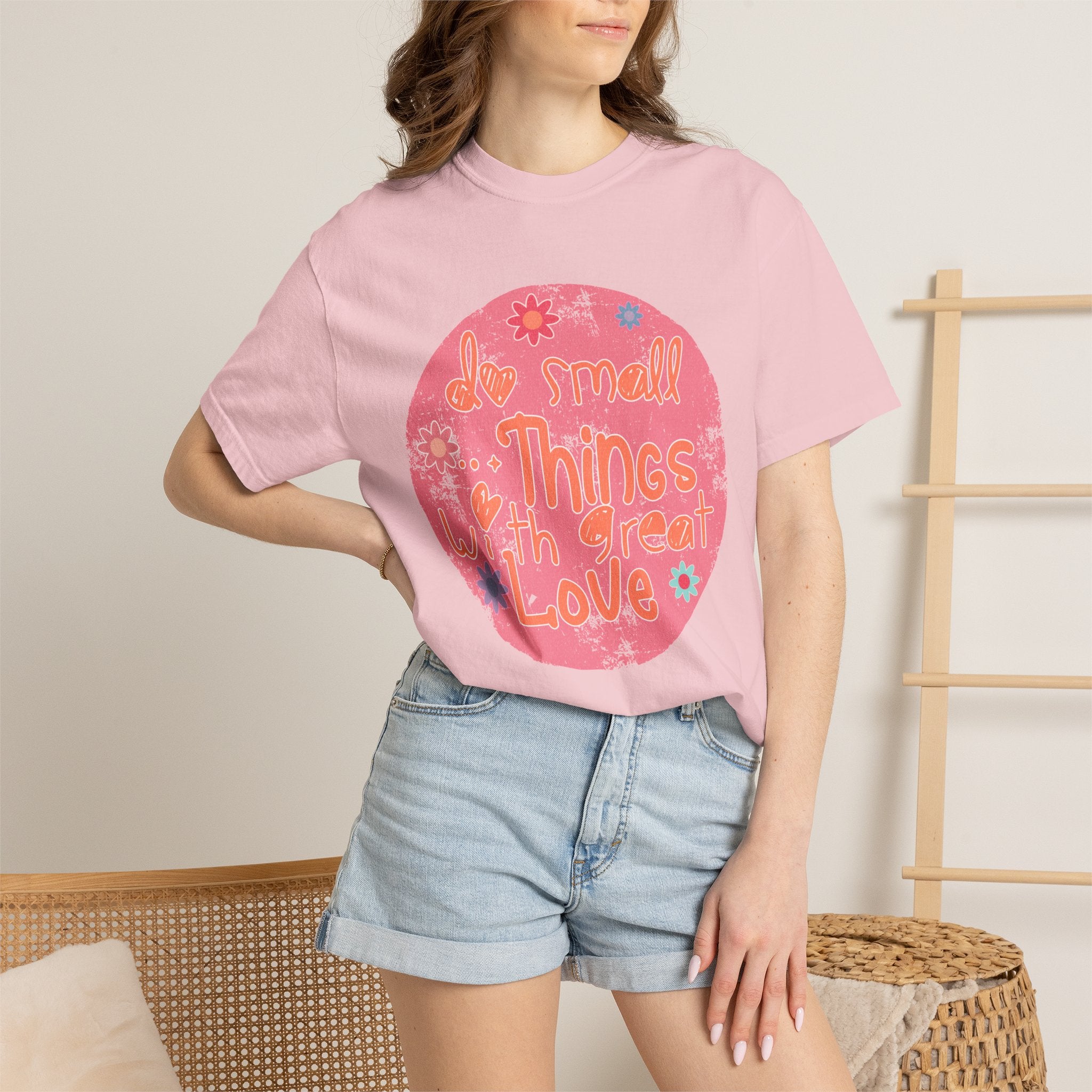 Textured T-Shirt — "Do Small Things With Great Love" Floral Circle Graphic