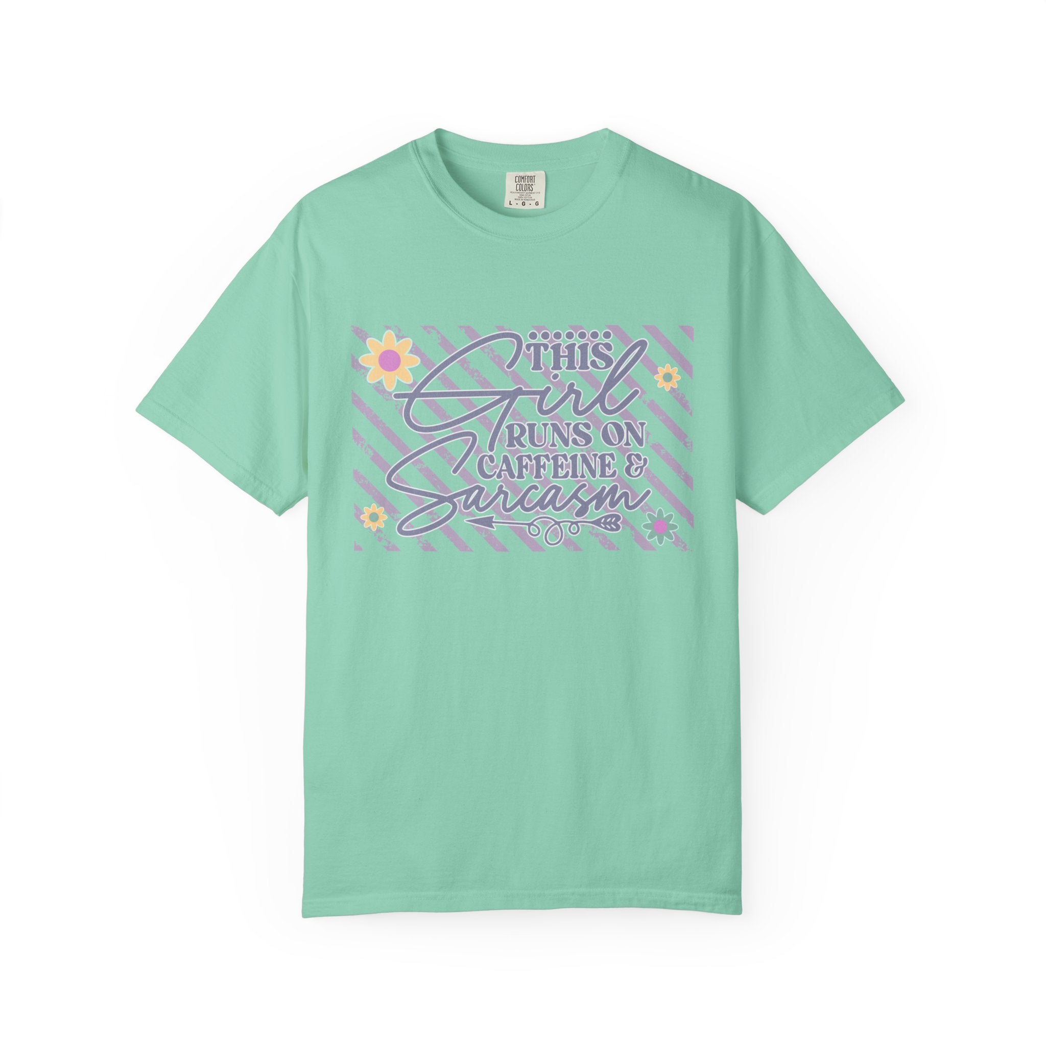 This Girl Runs On Caffeine & Sarcasm  — Textured Women's Graphic T-Shirt