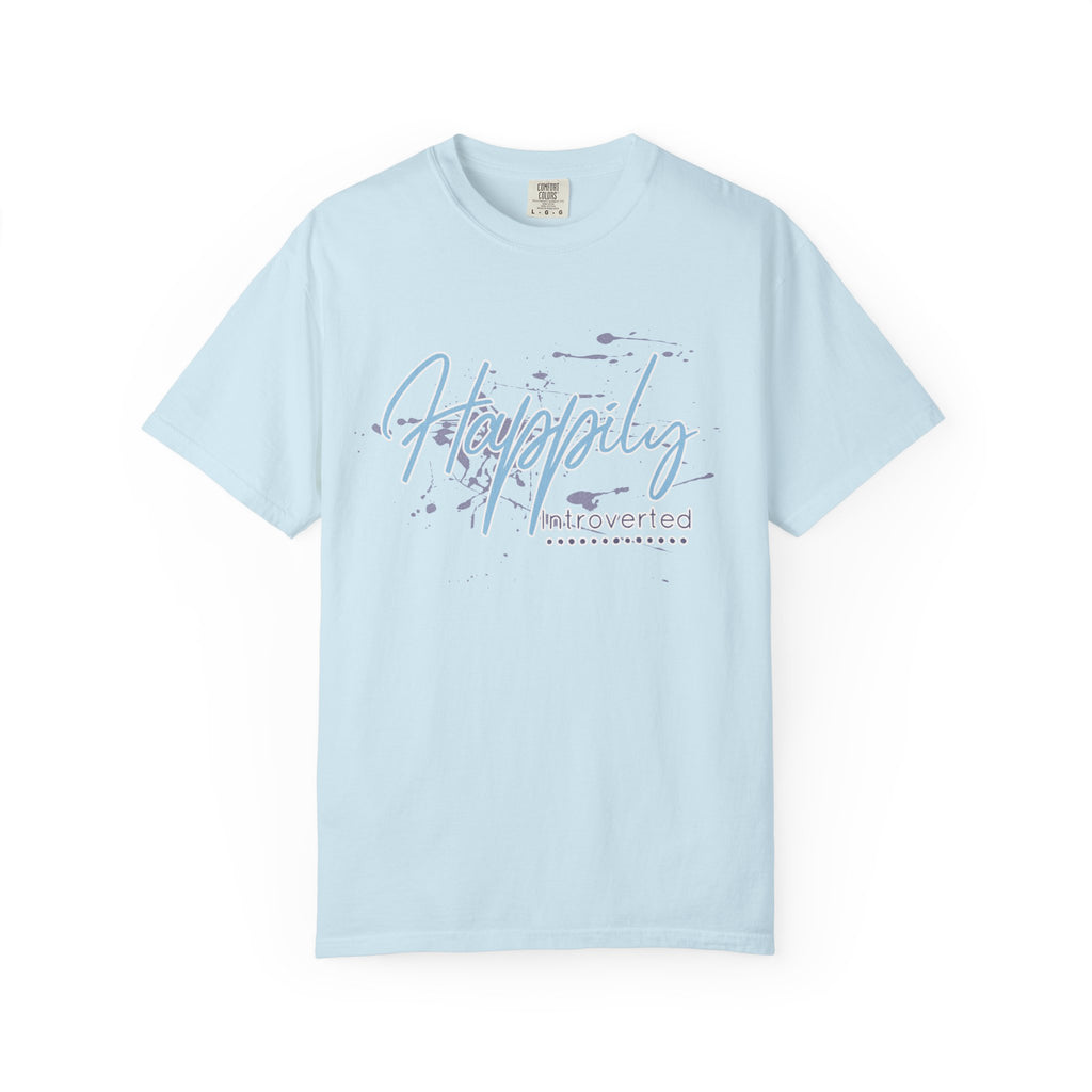 Introverted Aesthetic Textured Tee — "Happily" Script Graphic T-Shirt