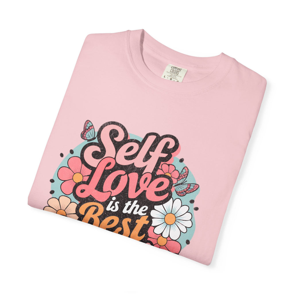 Self Love is the Best Medicine T-Shirt |Textured Floral Script Mental Health Design