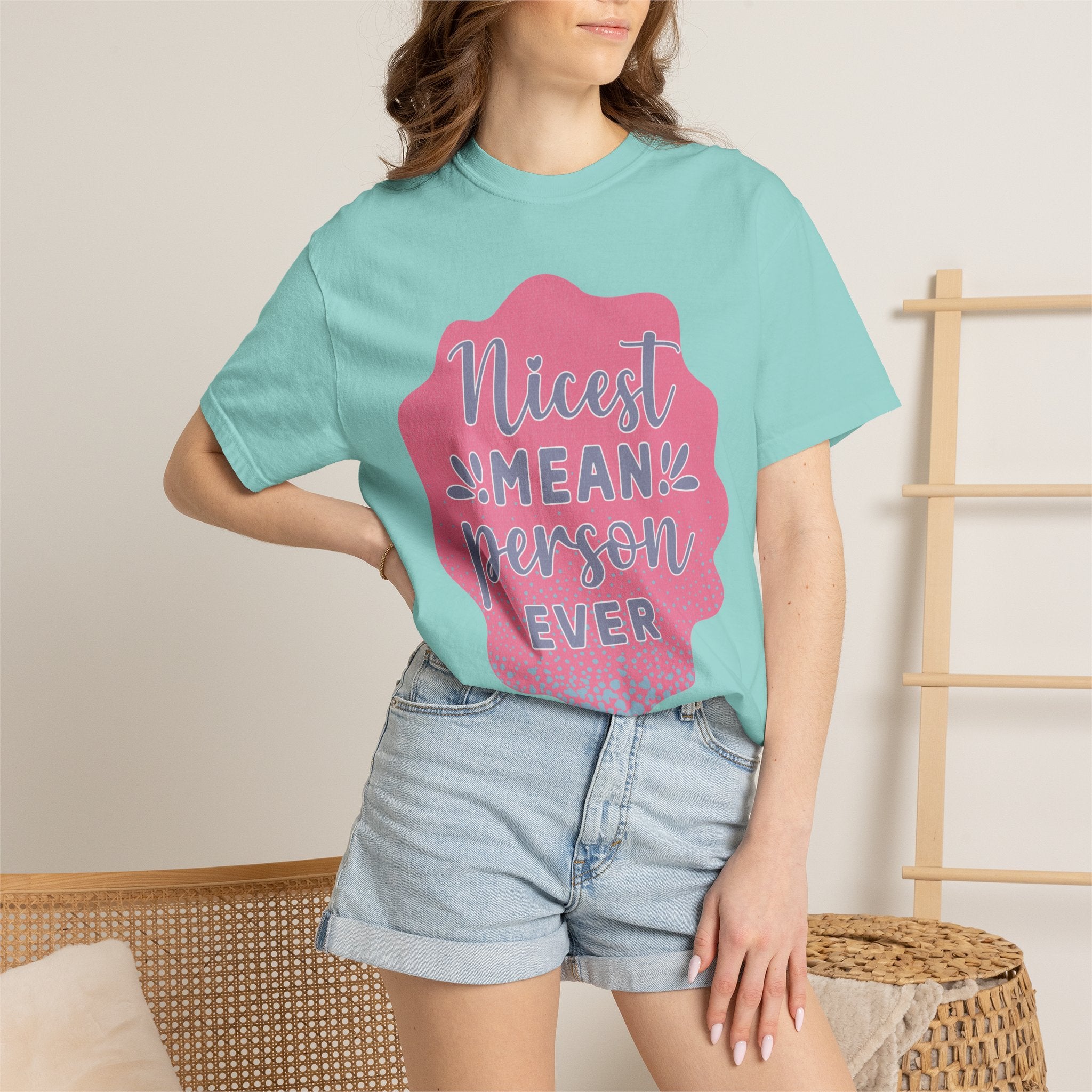 Nicest Mean Person Ever Textured T-Shirt — Funny Sarcastic Graphic Tee