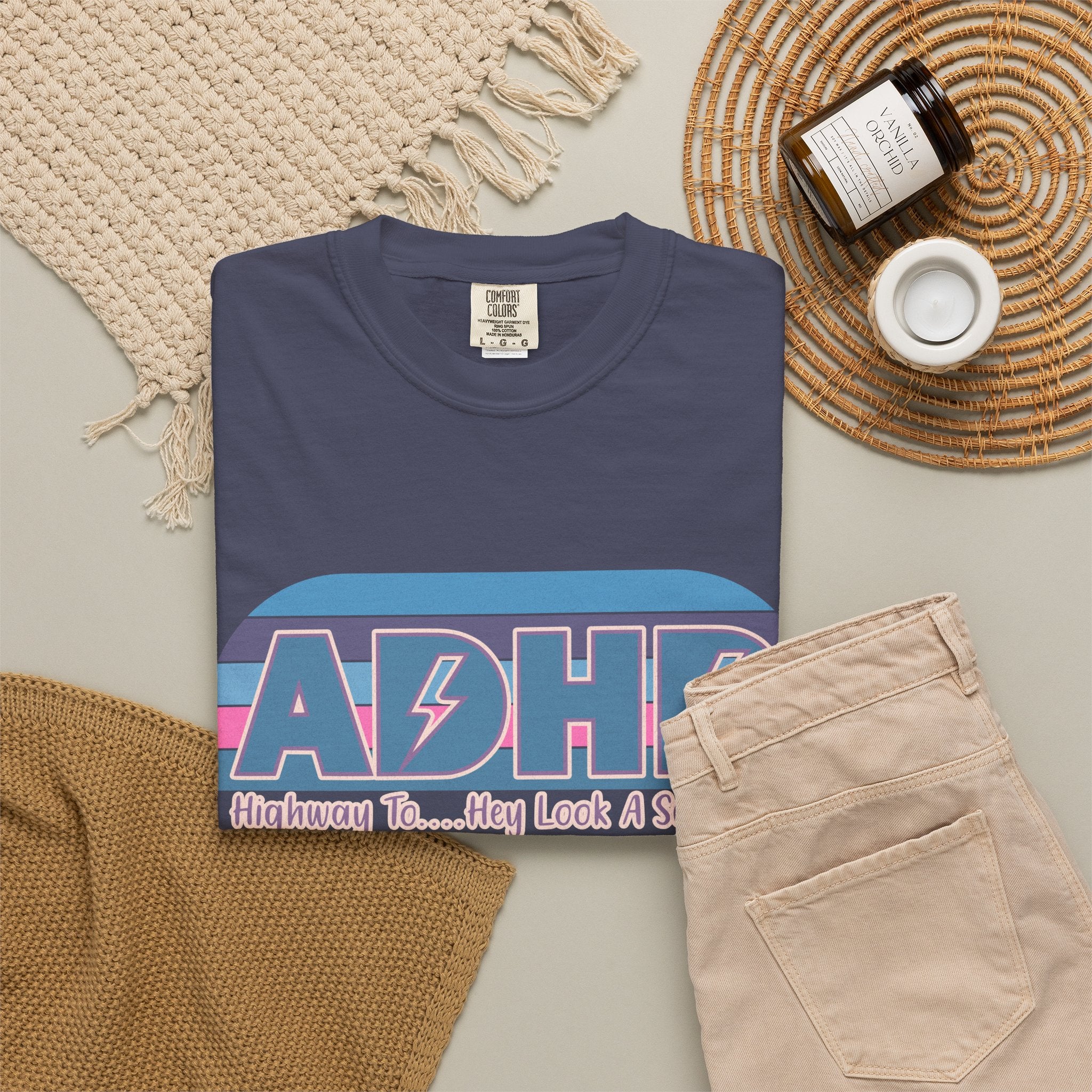 ADHD Retro Stripe T-Shirt — “Highway To… Hey Look A Squirrel!” Funny Neurodivergent Tee