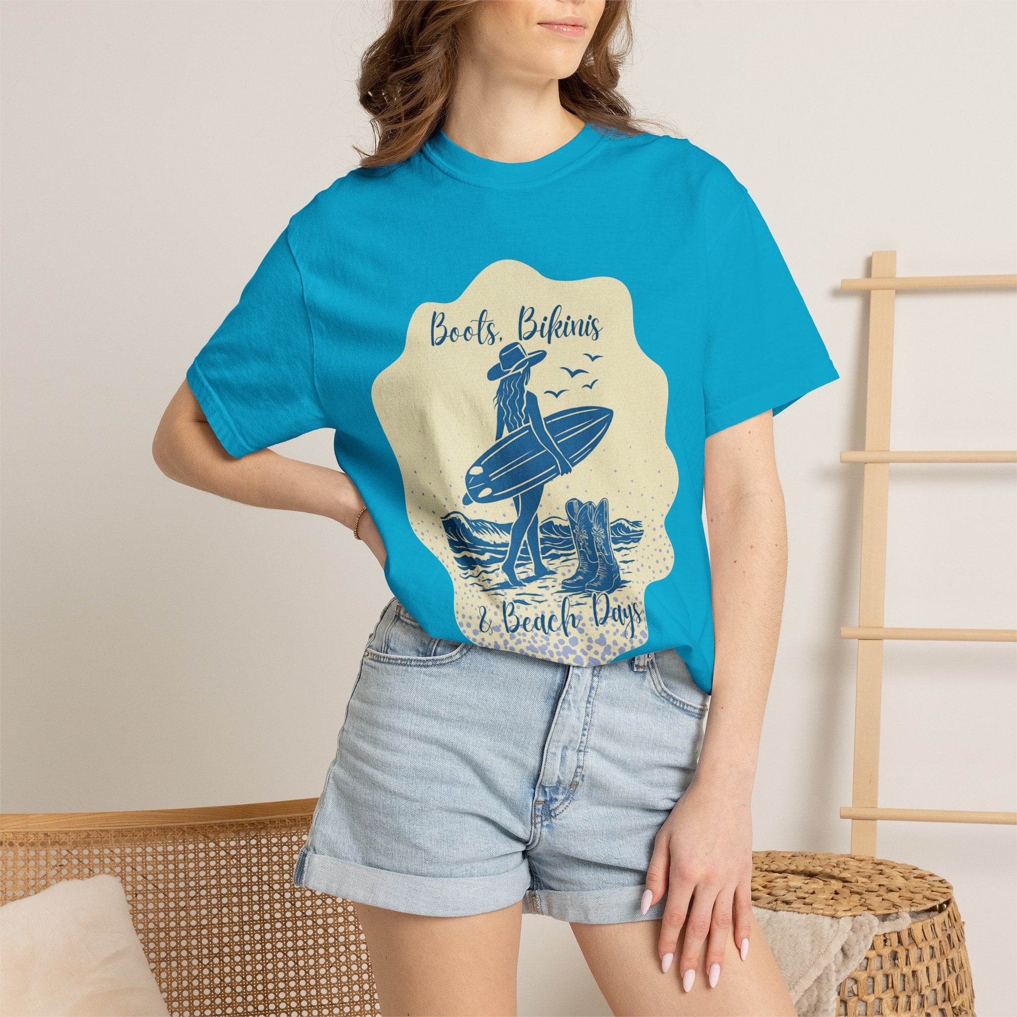 Textured Surf Vibes T-Shirt — 'Beach, Bikinis & Beach Days' Vintage Surf Graphic
