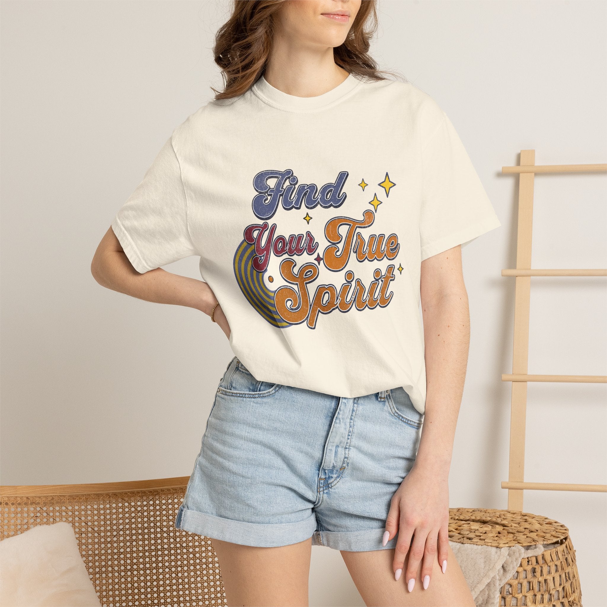 Textured Find Your True Spirit T-Shirt — Retro Rainbow Typography Tee