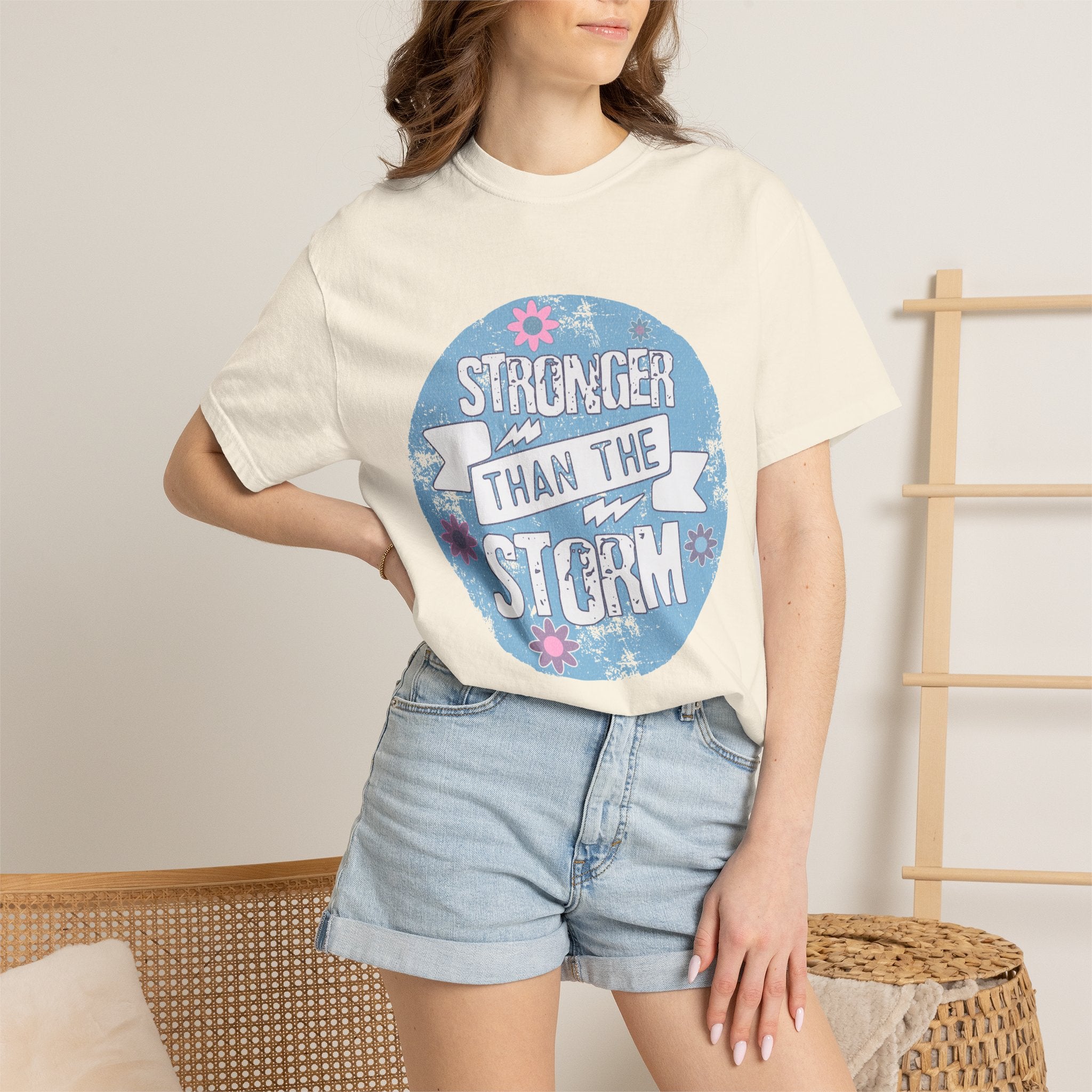Textured  Stronger Than The Storm T-Shirt — Inspirational Resilience Graphic Tee