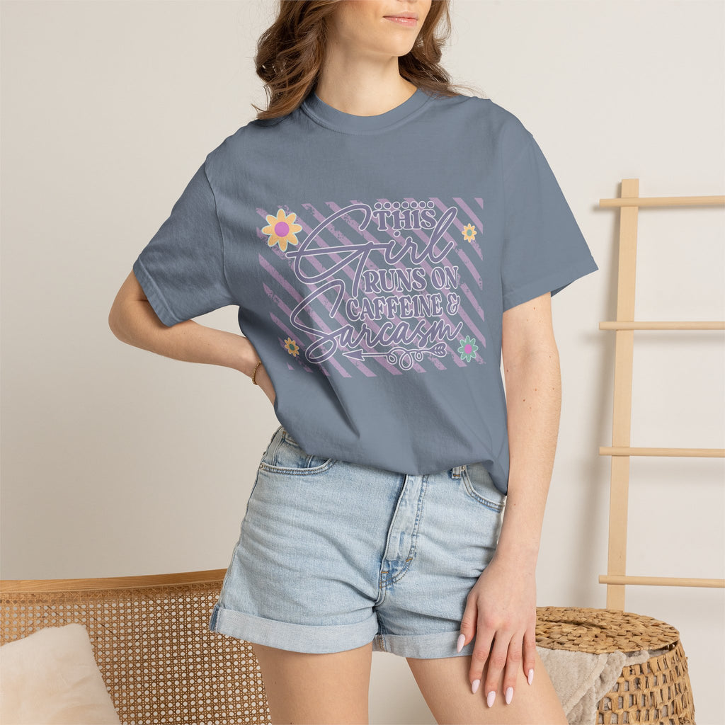 This Girl Runs On Caffeine & Sarcasm  — Textured Women's Graphic T-Shirt