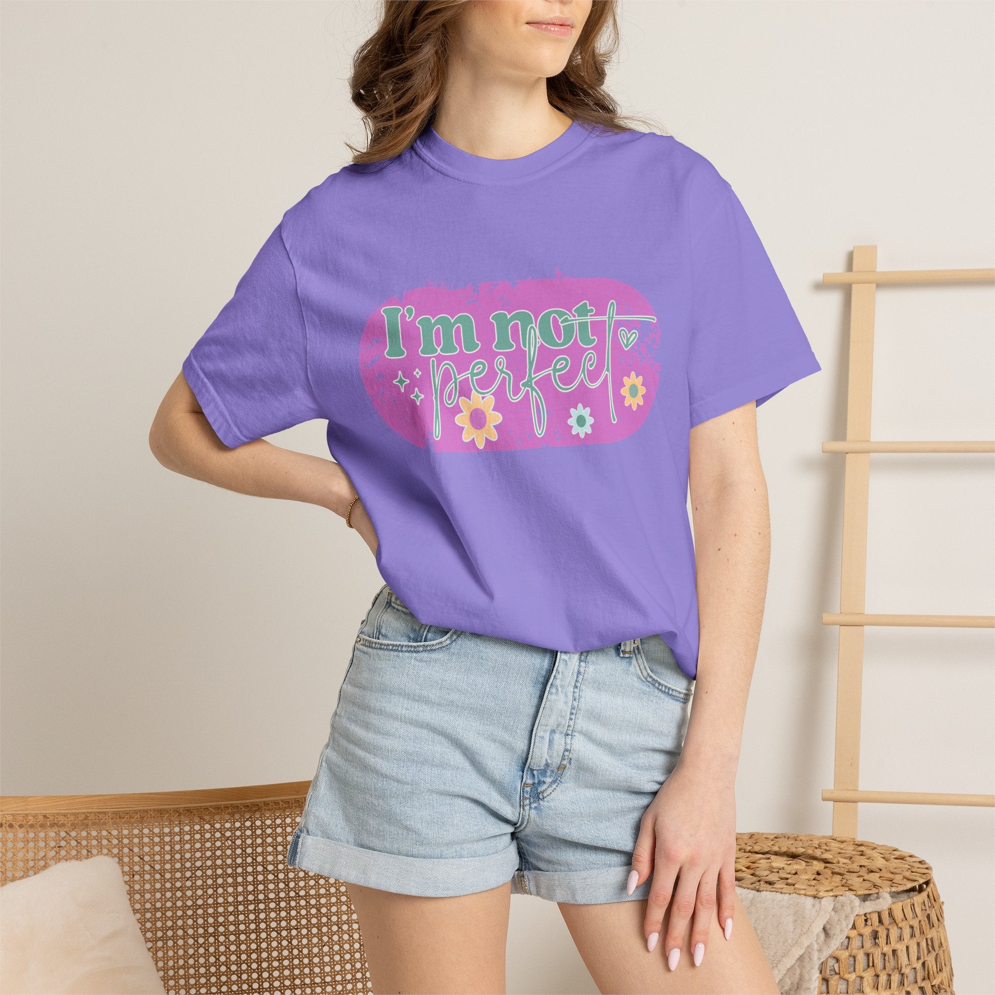 I'm Not Perfect Textured Floral Graphic T-Shirt