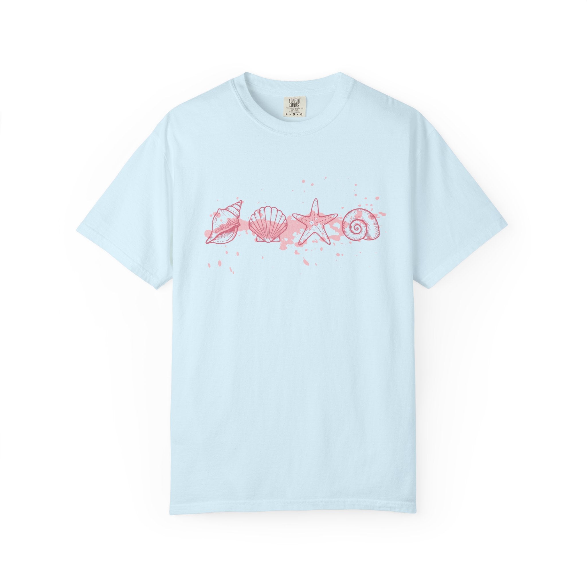 Textured Seashell Line Art T-Shirt — Pink Coastal Shells Graphic Tee