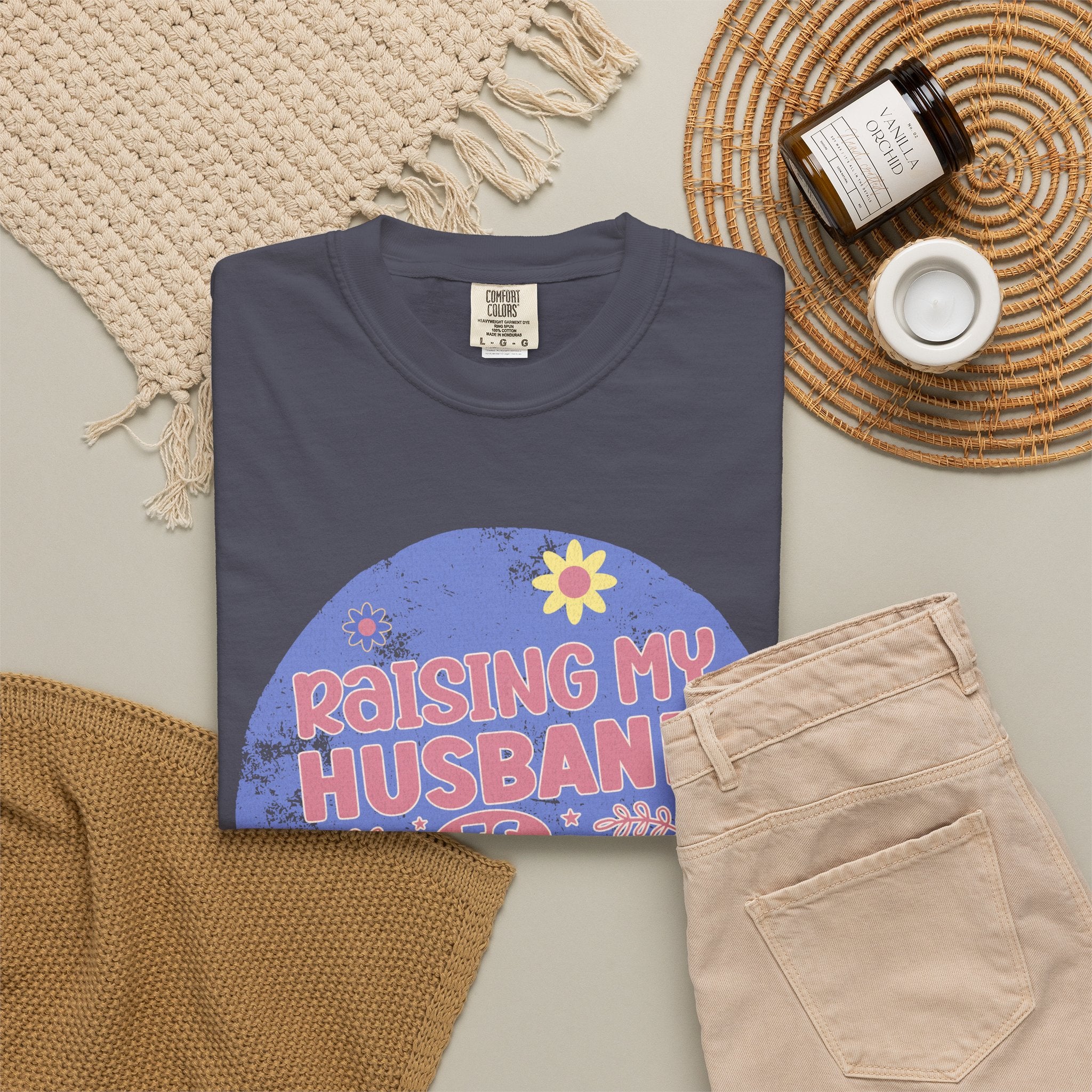 Raising My Husband Is Exhausting Textured Tee — Funny Mom Wife Graphic T-Shirt