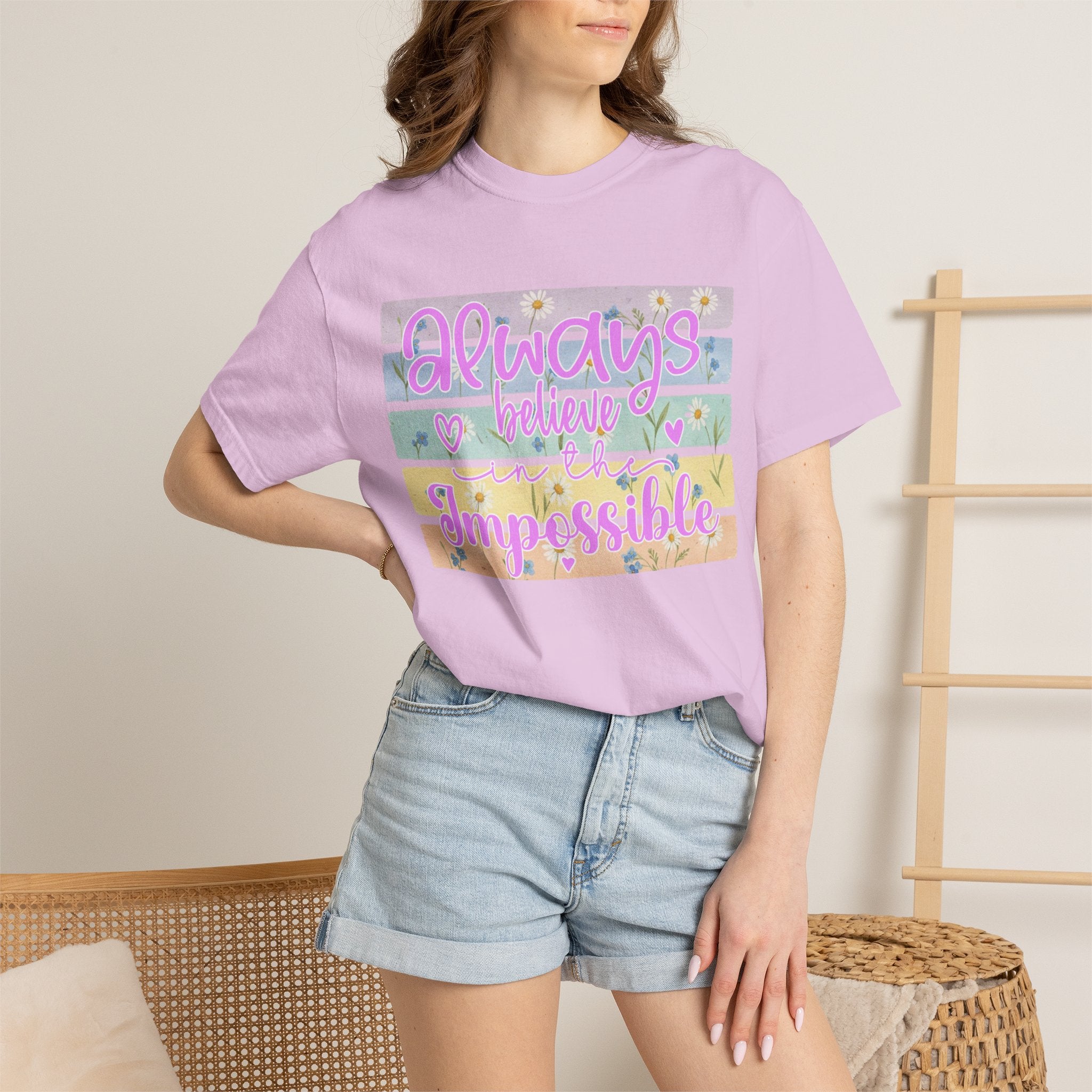 Textured Always Believe Impossible T-Shirt — Pastel Inspirational Graphic Tee