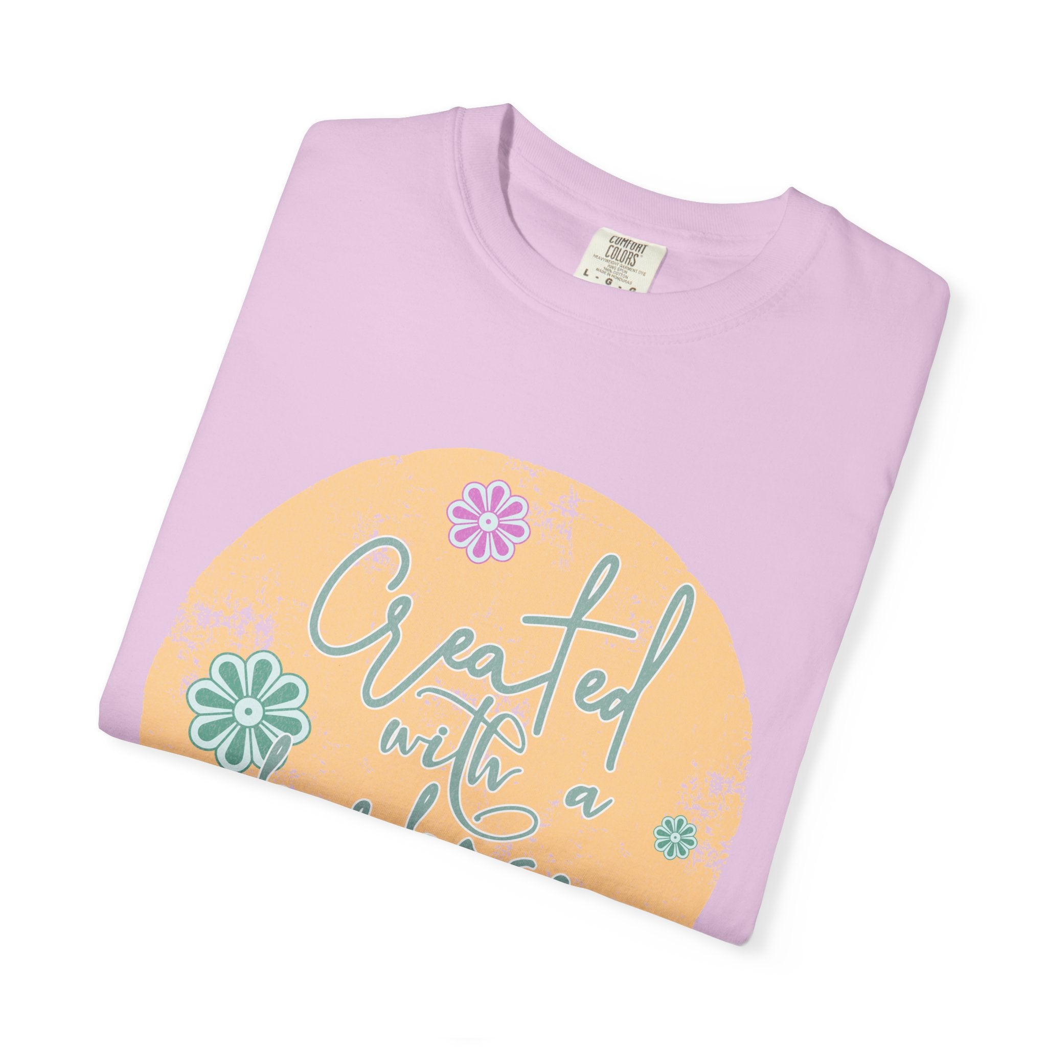 Created with a Purpose T-shirt |Textured Floral Handlettering Circle Design