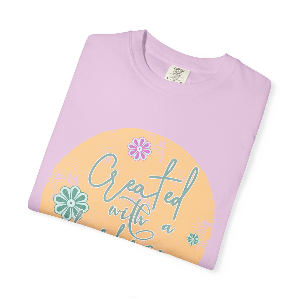 Created with a Purpose T-shirt |Textured Floral Handlettering Circle Design