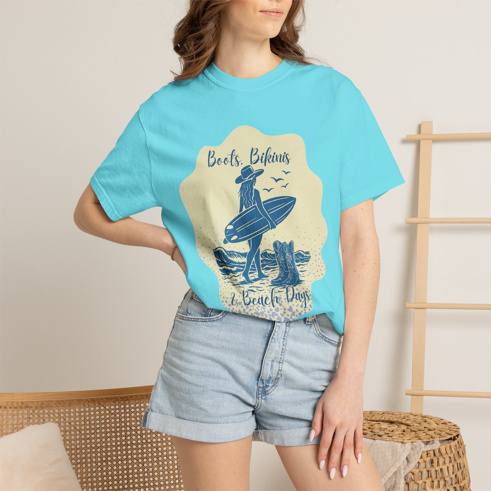 Textured Surf Vibes T-Shirt — 'Beach, Bikinis & Beach Days' Vintage Surf Graphic