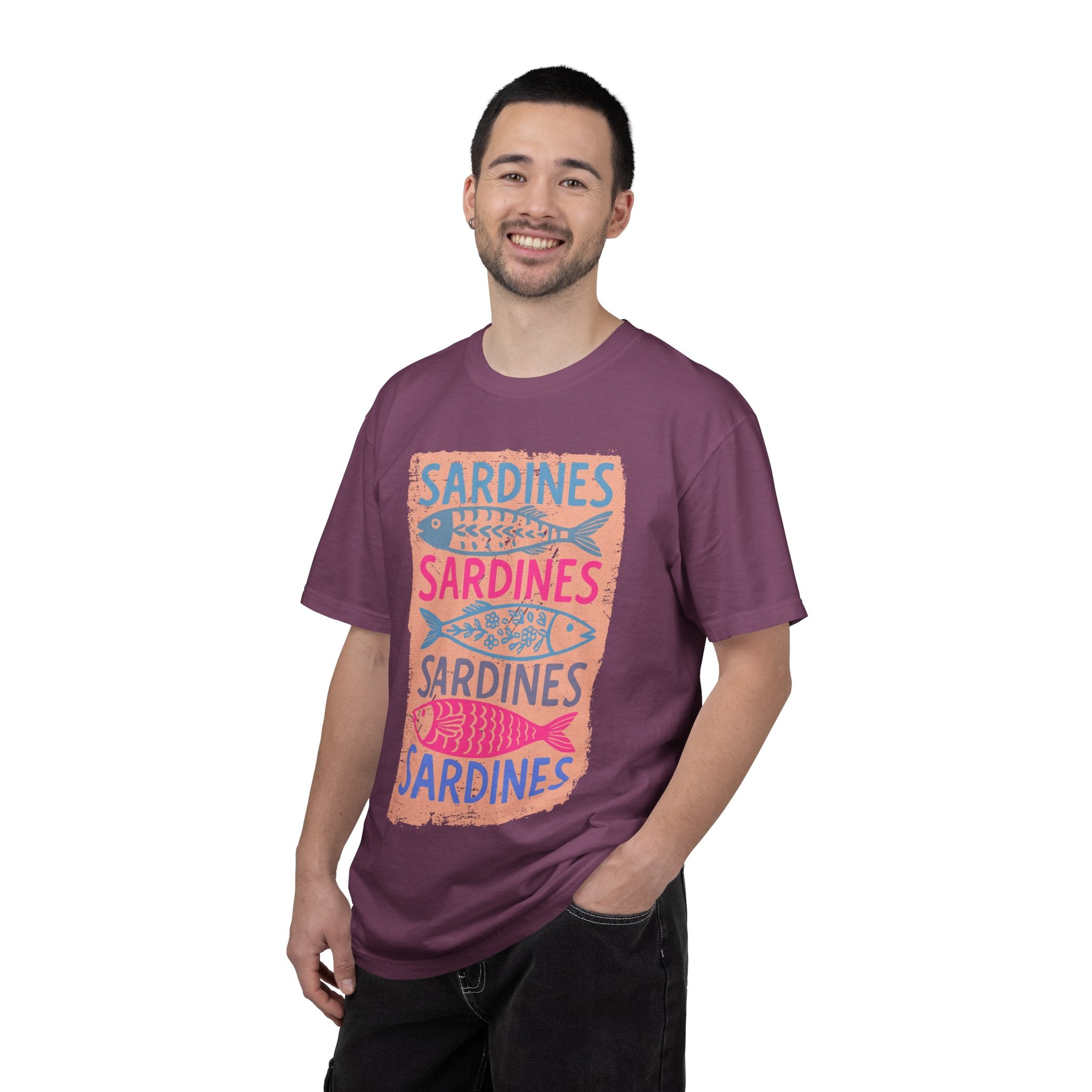 Sardines Textured Graphic T-Shirt — Retro Fish Print Tee