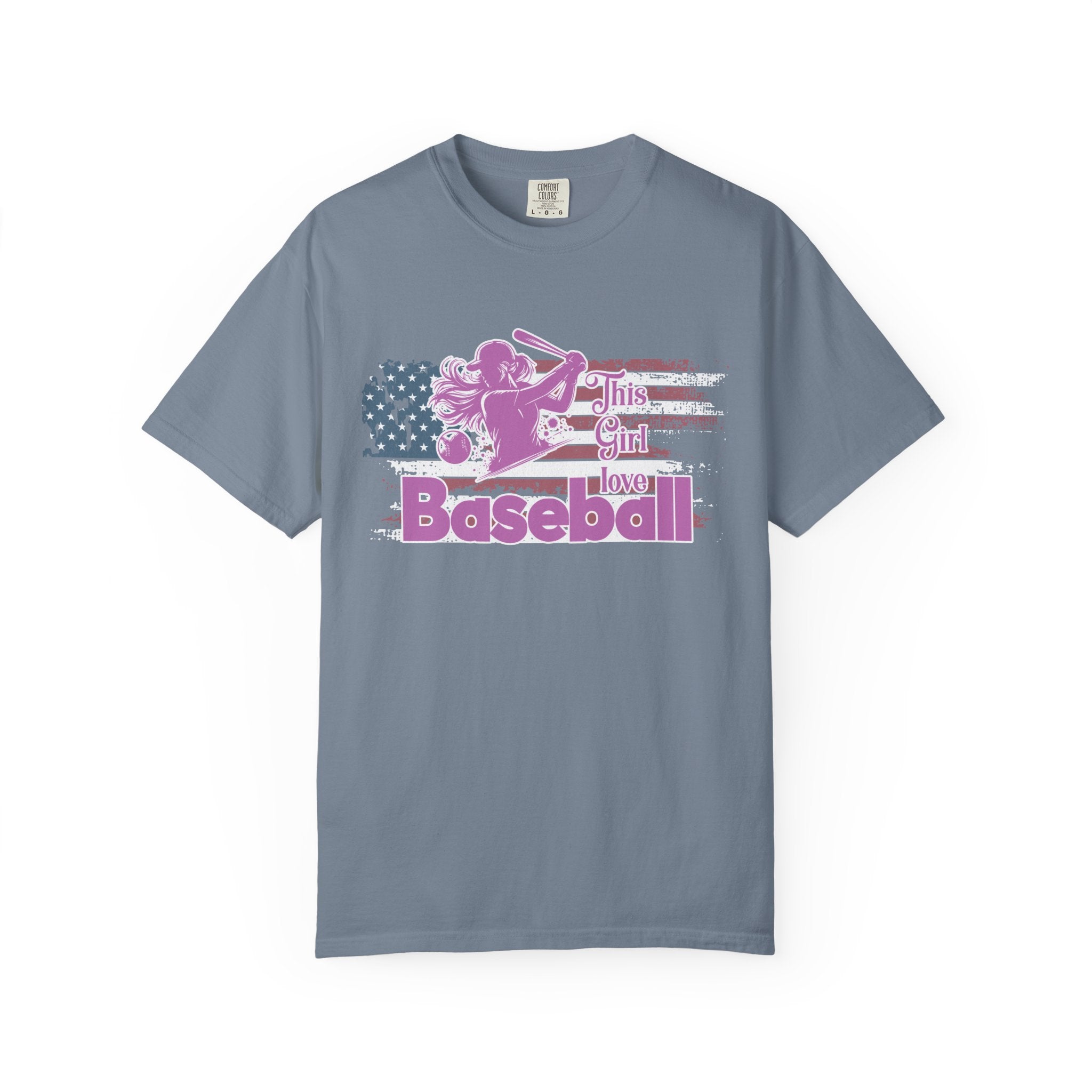 Textured Baseball Tee — "This Girl Loves Baseball" Patriotic Pink Softball T-Shirt