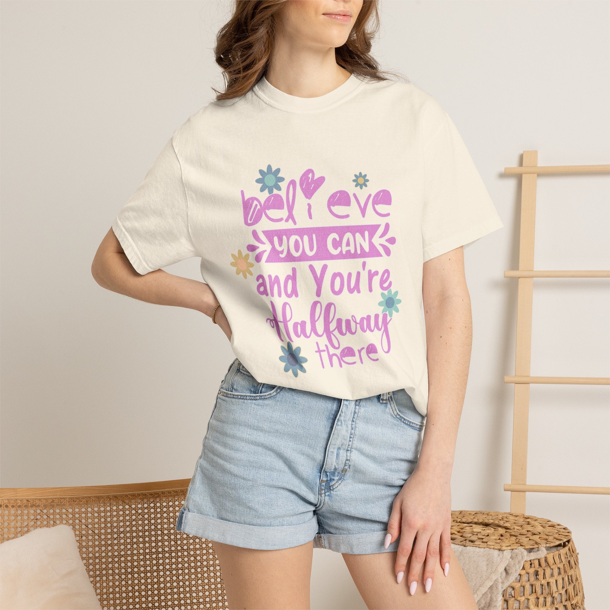 Textured Believe You Can T-Shirt — Inspirational Floral Motivational Tee
