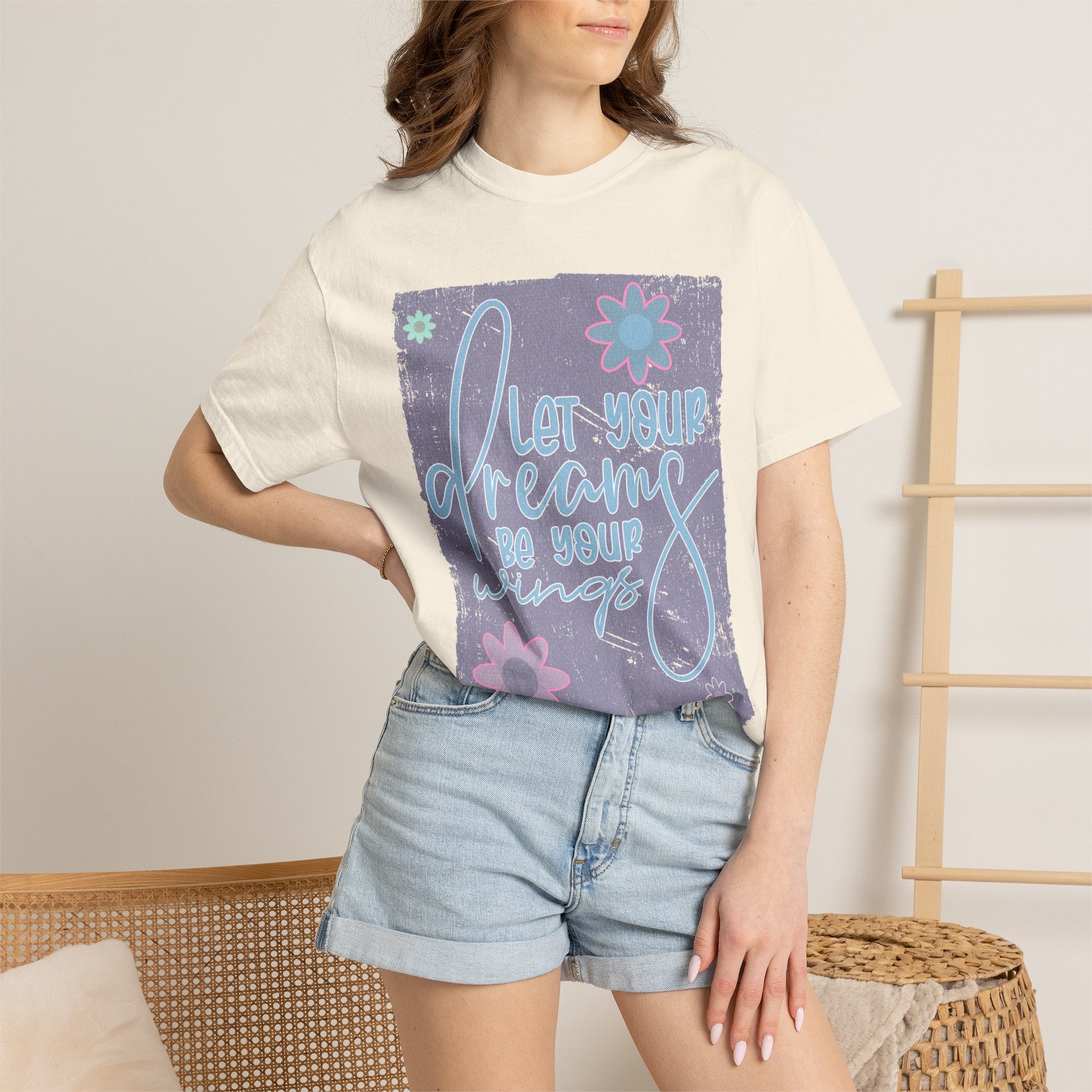 Textured Dream Big Floral T-Shirt — "Live Your Dreams" Inspirational Graphic Tee