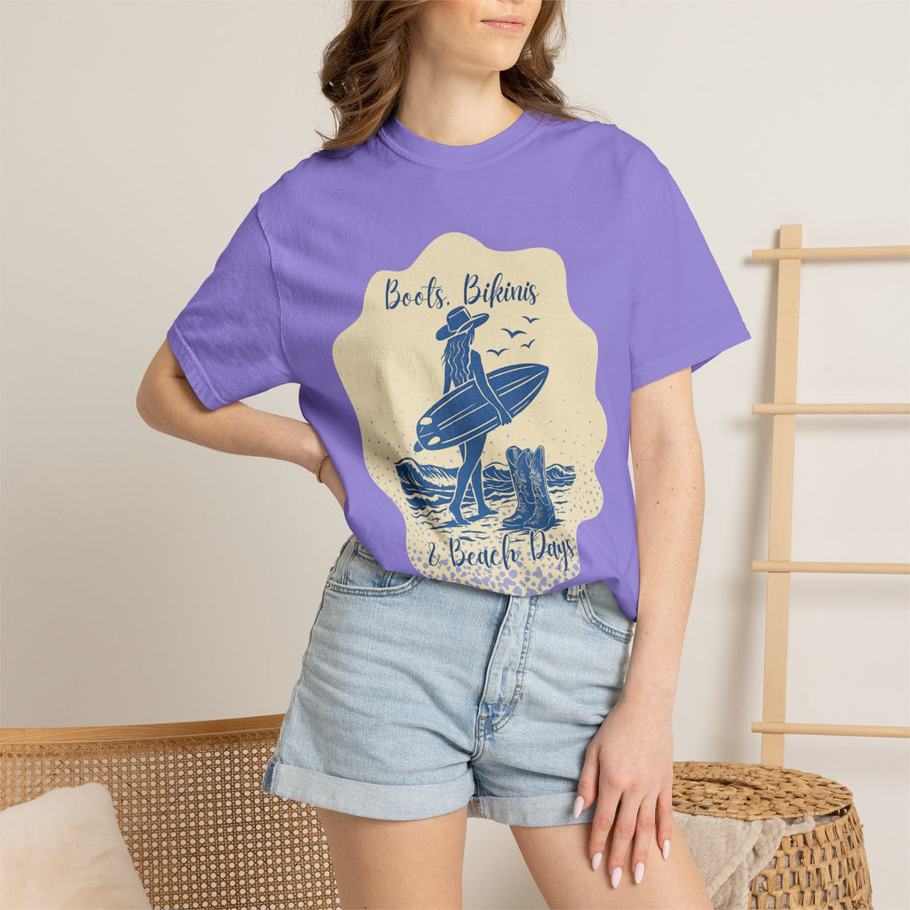 Textured Surf Vibes T-Shirt — 'Beach, Bikinis & Beach Days' Vintage Surf Graphic