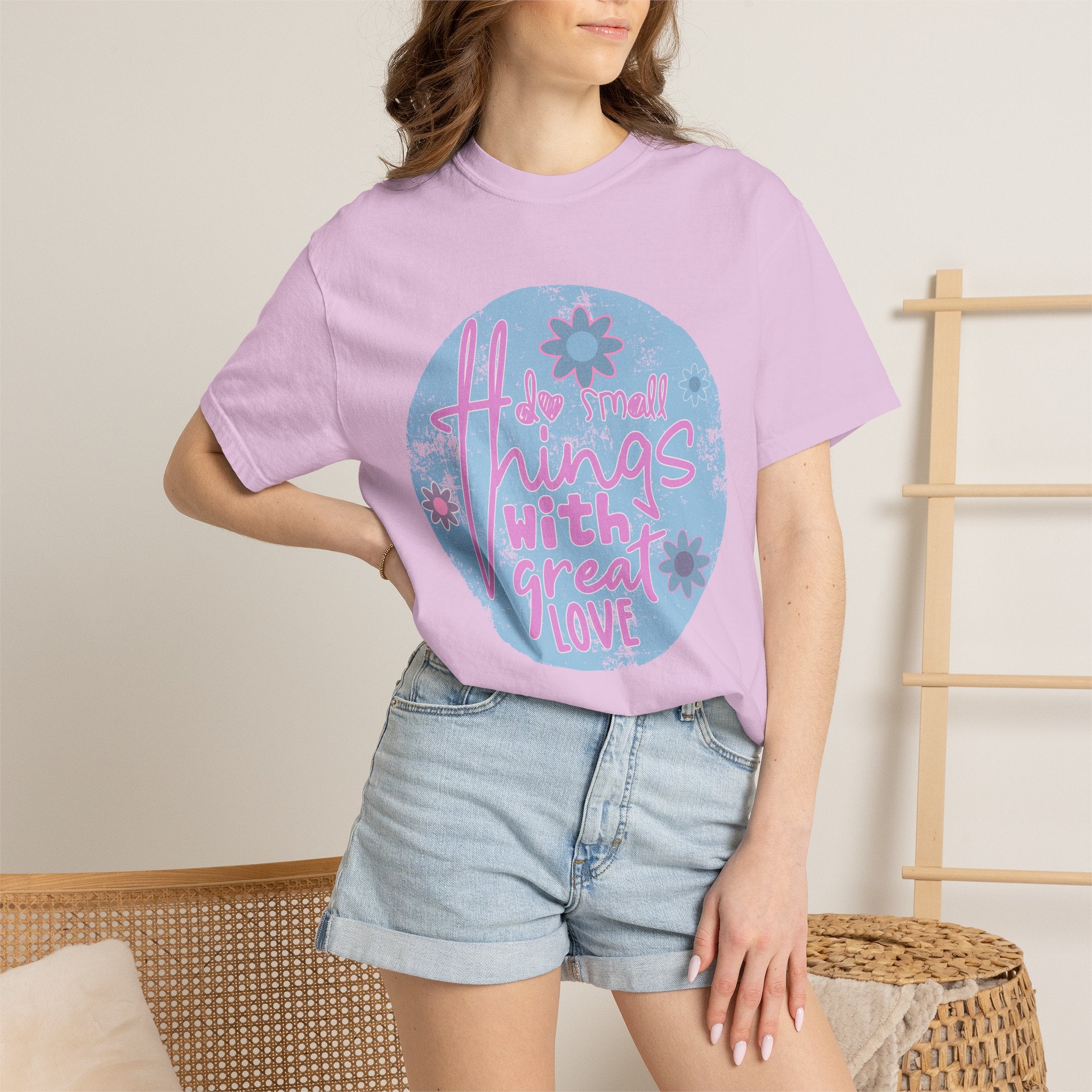 Textured T‑Shirt — "Do Small Things With Great Love" Floral Graphic