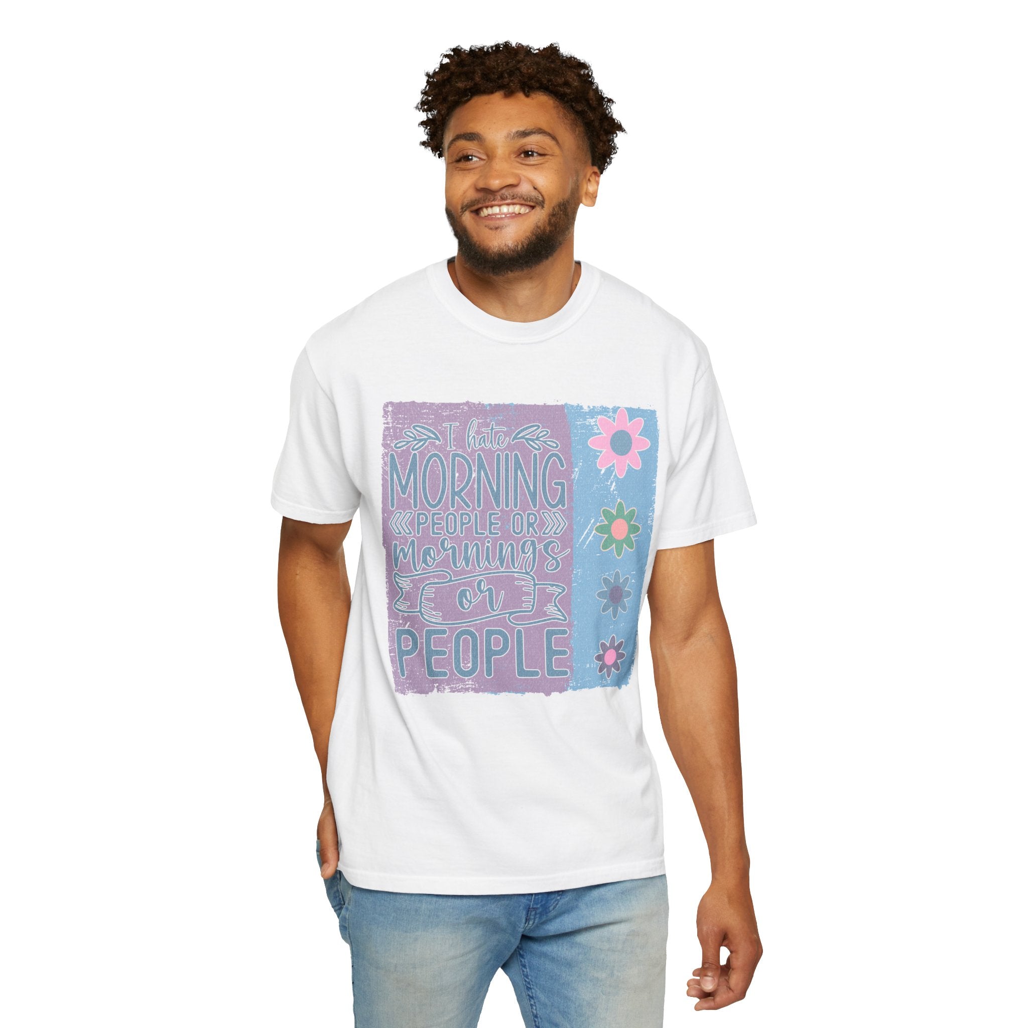 Textured Morning People or Not T-Shirt — Funny Floral Morning Person Graphic Tee