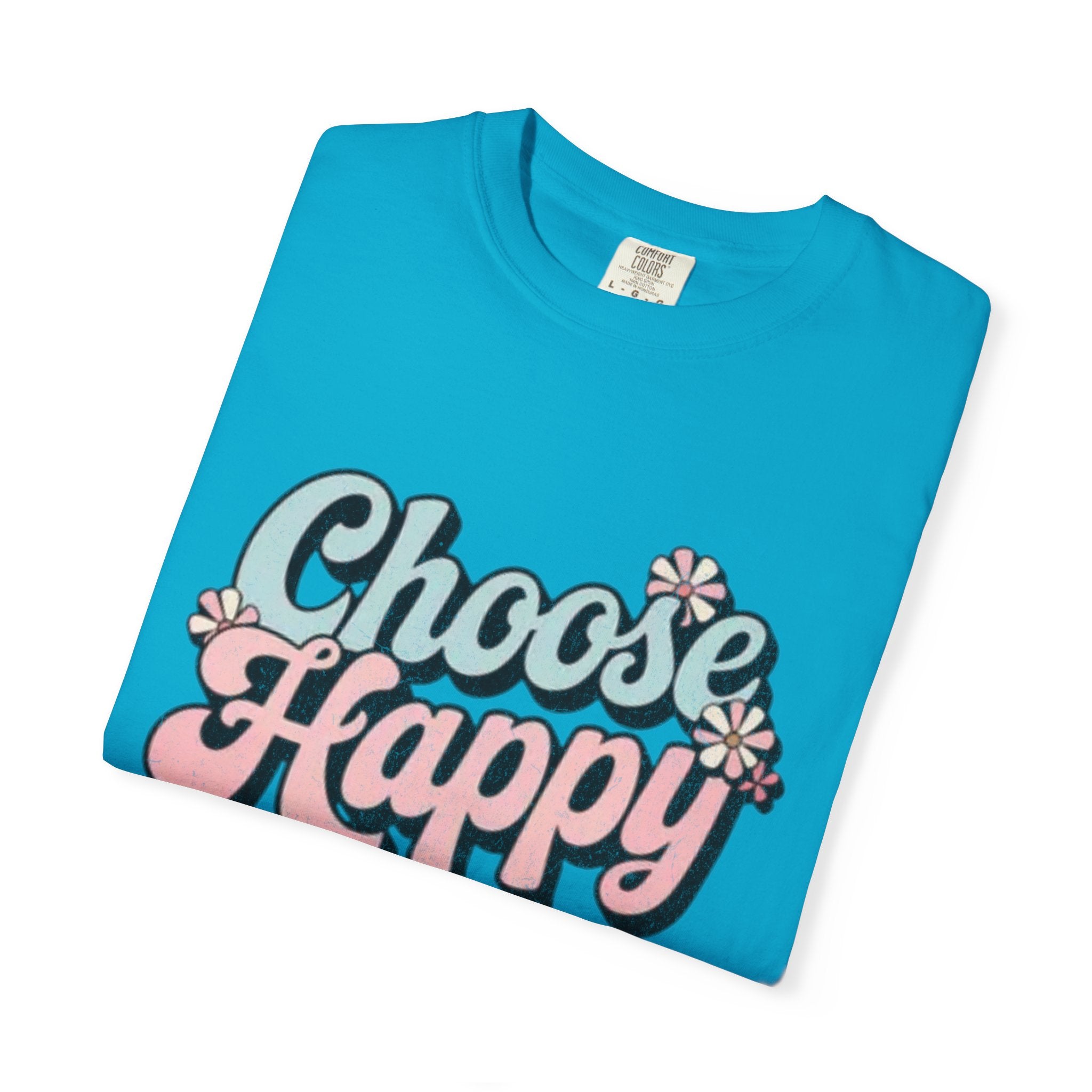 Choose Happy retro script shirt | Textured Positive message tee, pastel floral design