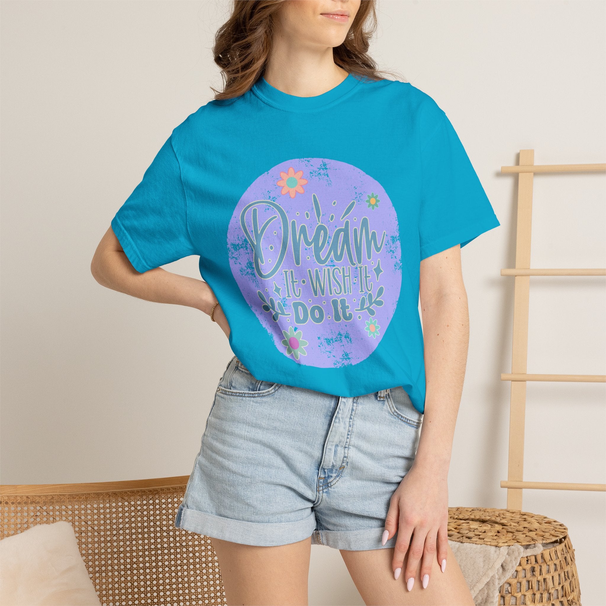 Dream Wish It Do It Textured T-Shirt — Inspirational Floral Graphic Tee