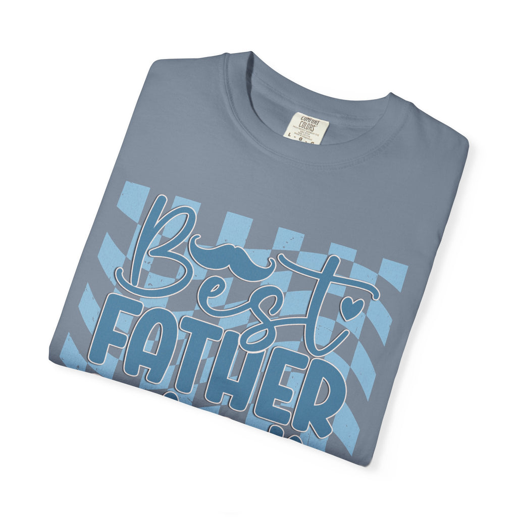 Textured Best Father Ever T-Shirt — Retro Blue Check Fathers Day Tee