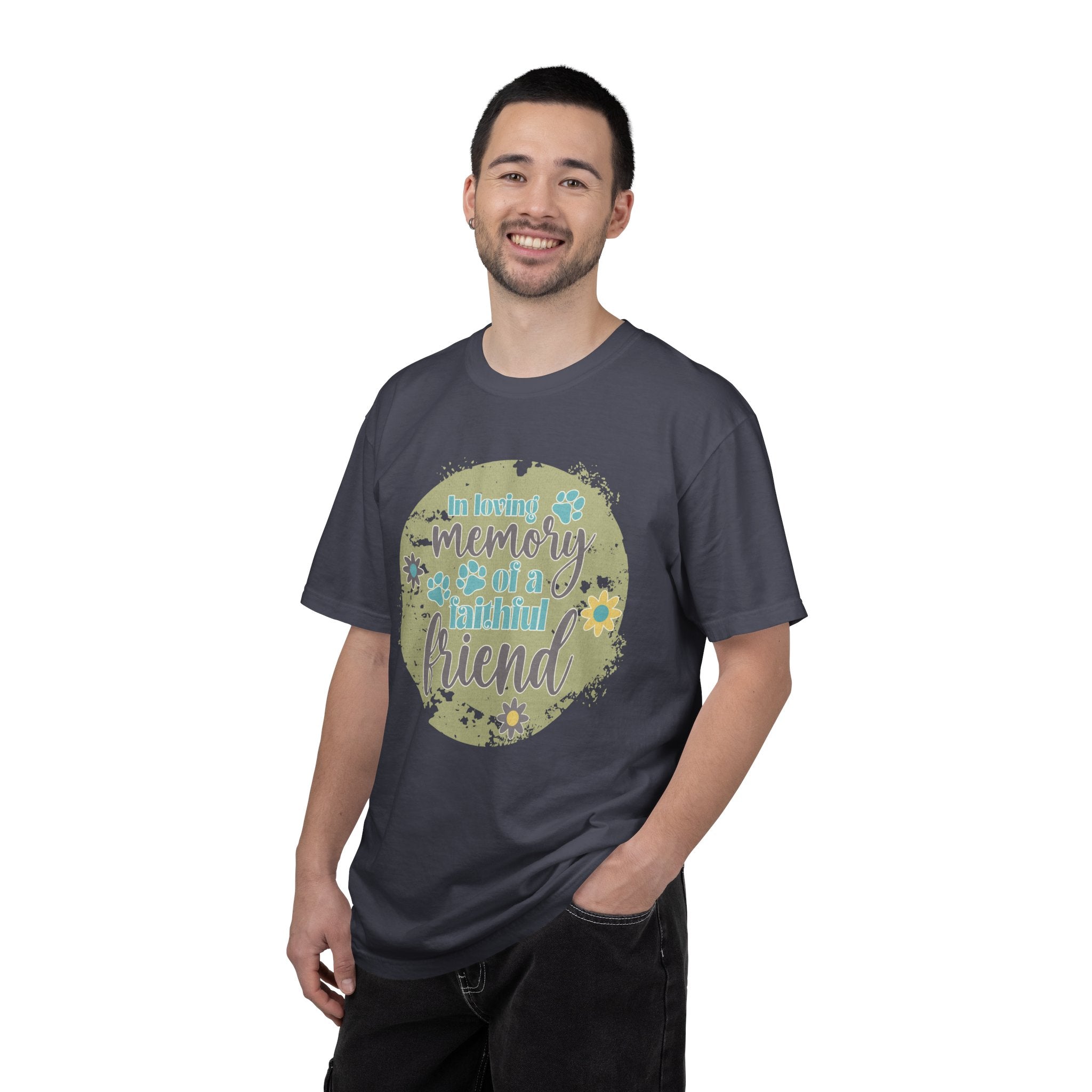 Textured Memorial Dog  Friend T-Shirt — "In Loving Memory of a Faithful Friend" Remembrance Tee