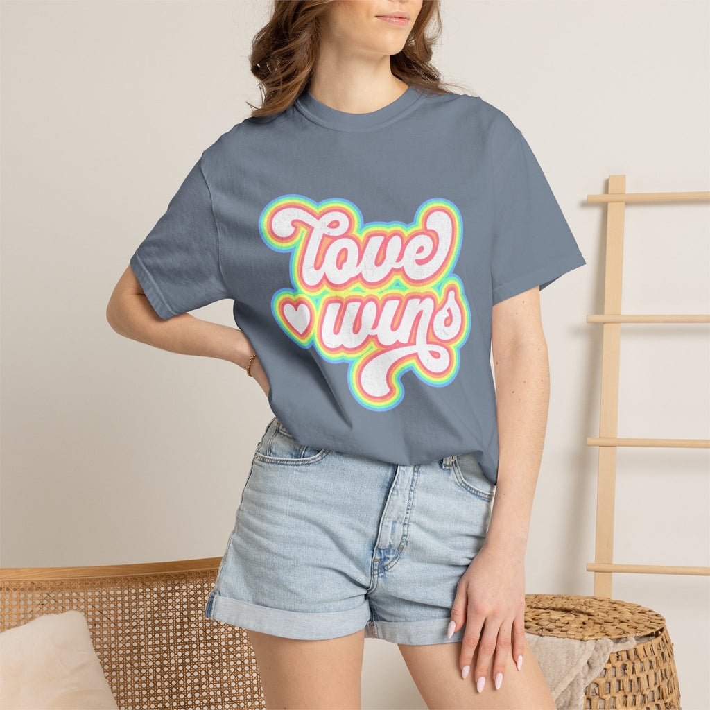 Textured Retro 'Love Wins' T-Shirt — Rainbow Script Pride Tee