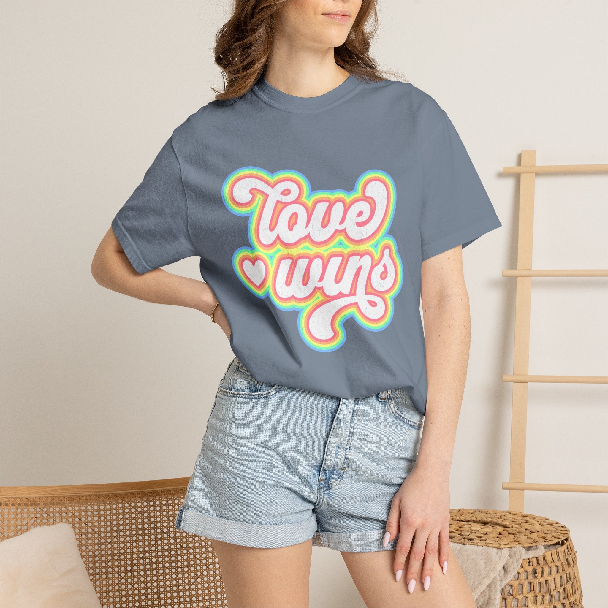 Textured Retro 'Love Wins' T-Shirt — Rainbow Script Pride Tee
