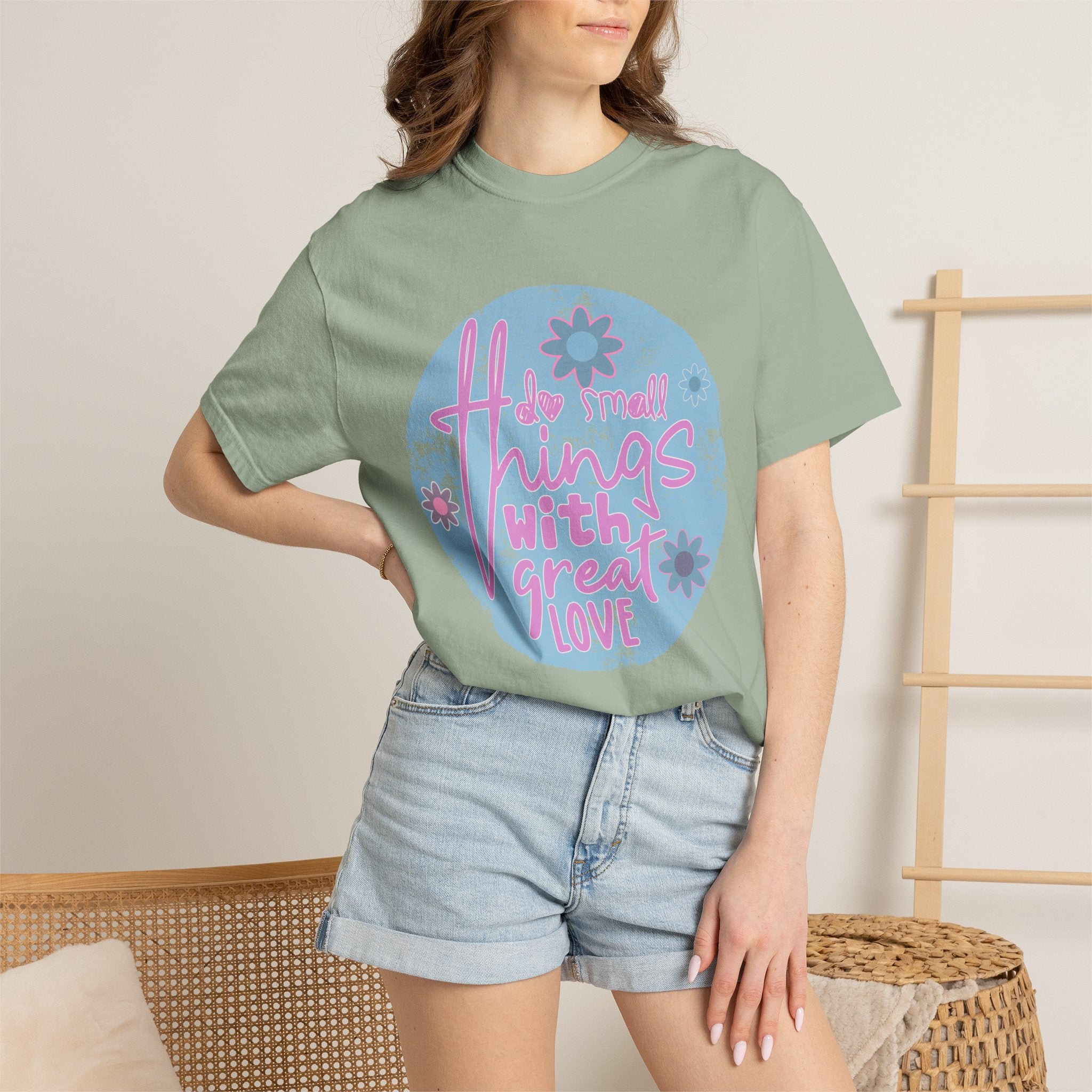 Textured T‑Shirt — "Do Small Things With Great Love" Floral Graphic
