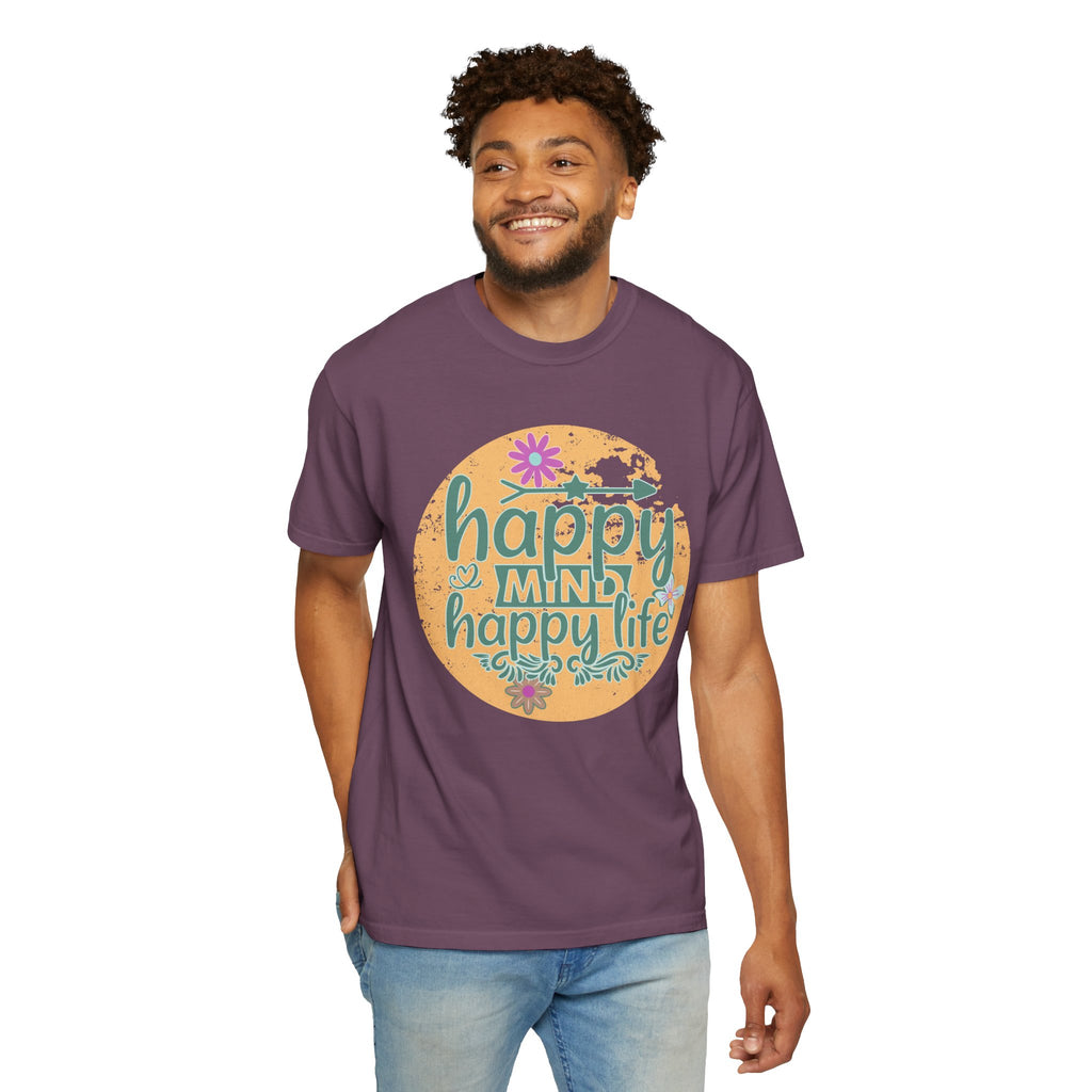 Happy Mind Happy Life Textured T-Shirt — Positive Vibes Floral Graphic Tee