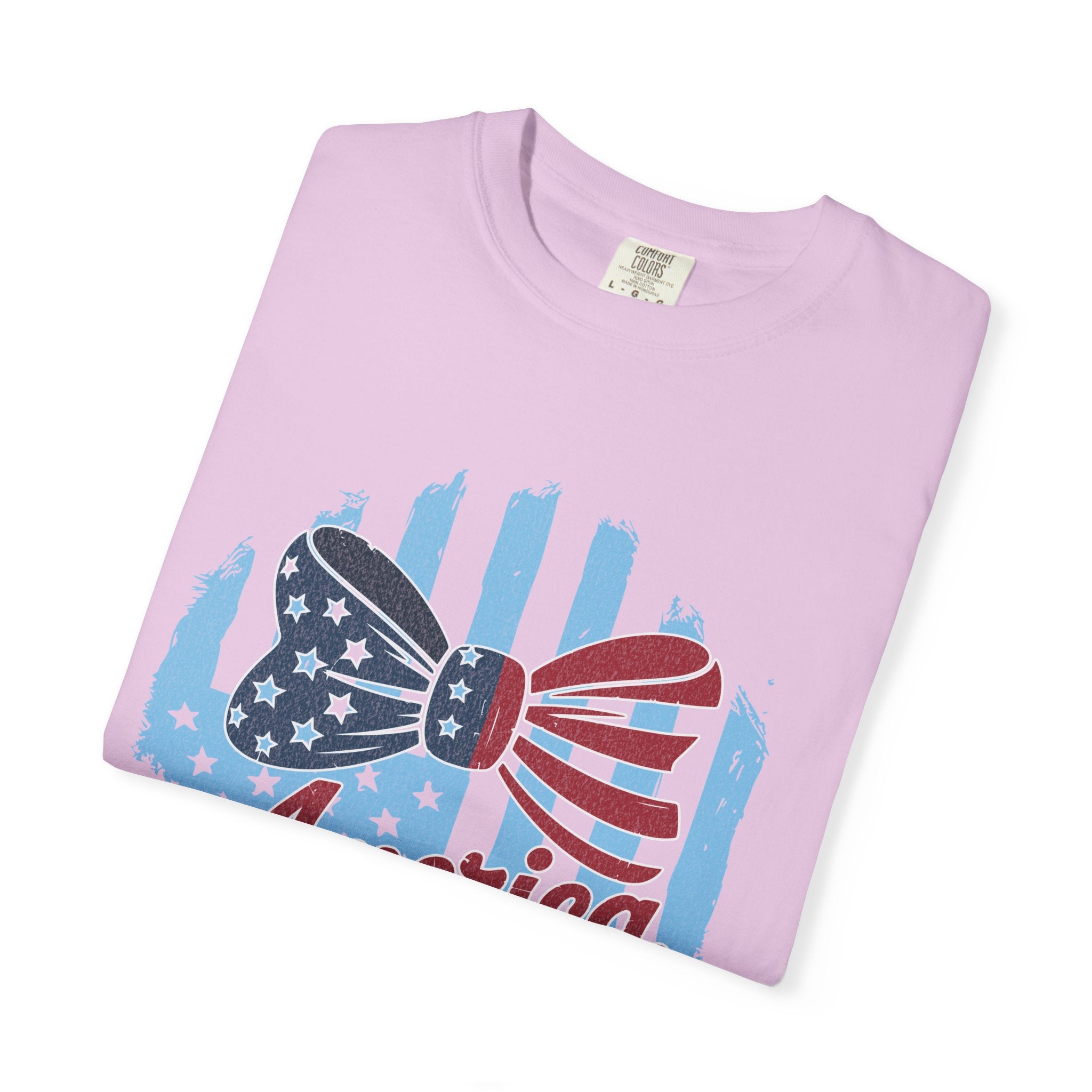 America Patriotic Bow Textured T-Shirt — USA Flag Graphic Tee for 4th of July