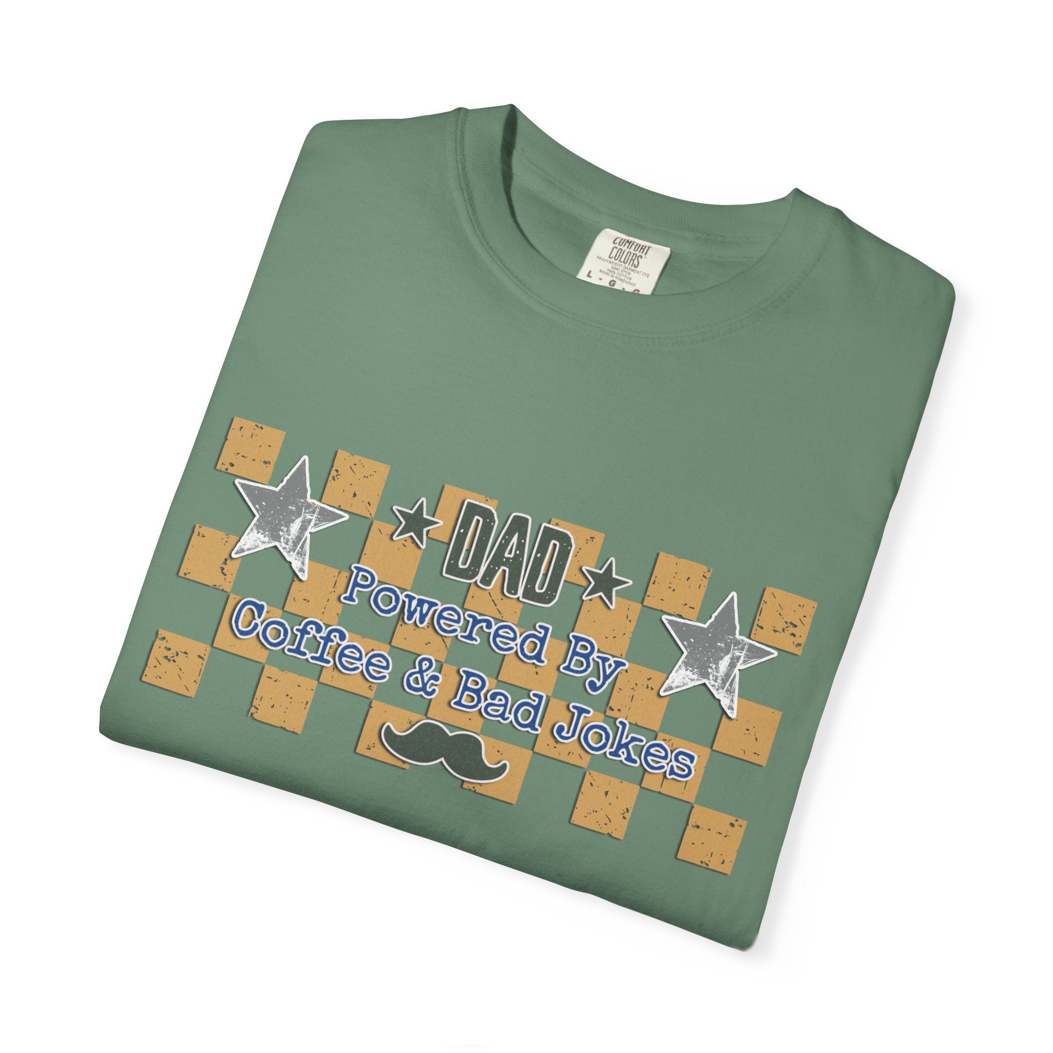 Dad Powered By Coffee & Bad Jokes Textured T-Shirt — Funny Fathers Day Gift