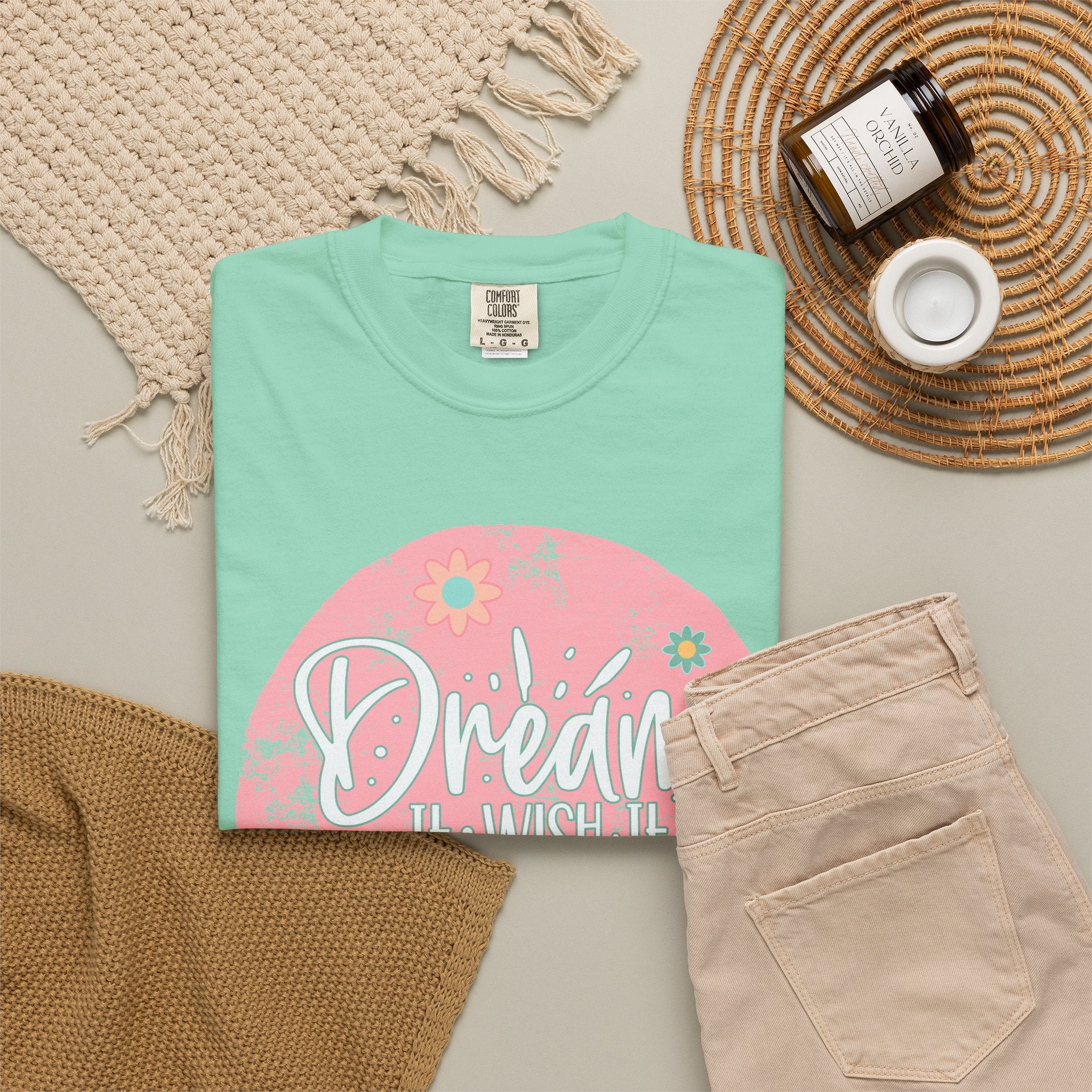 Textured T-Shirt — "Dream It, Wish It, Do It" Pink Floral Motivational Tee