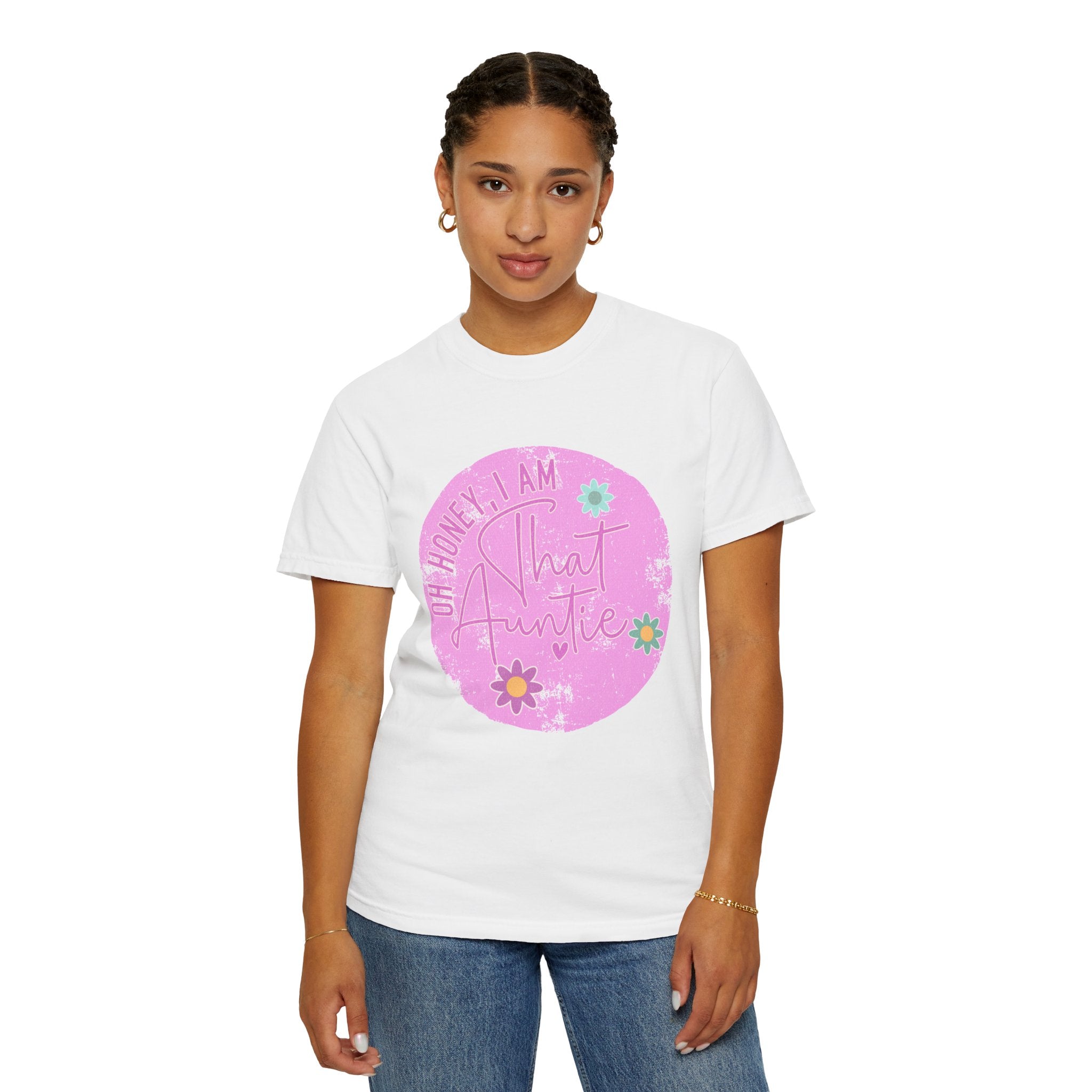 That Auntie Textured T-Shirt — “Oh Honey I Am That Auntie” Floral Graphic Tee