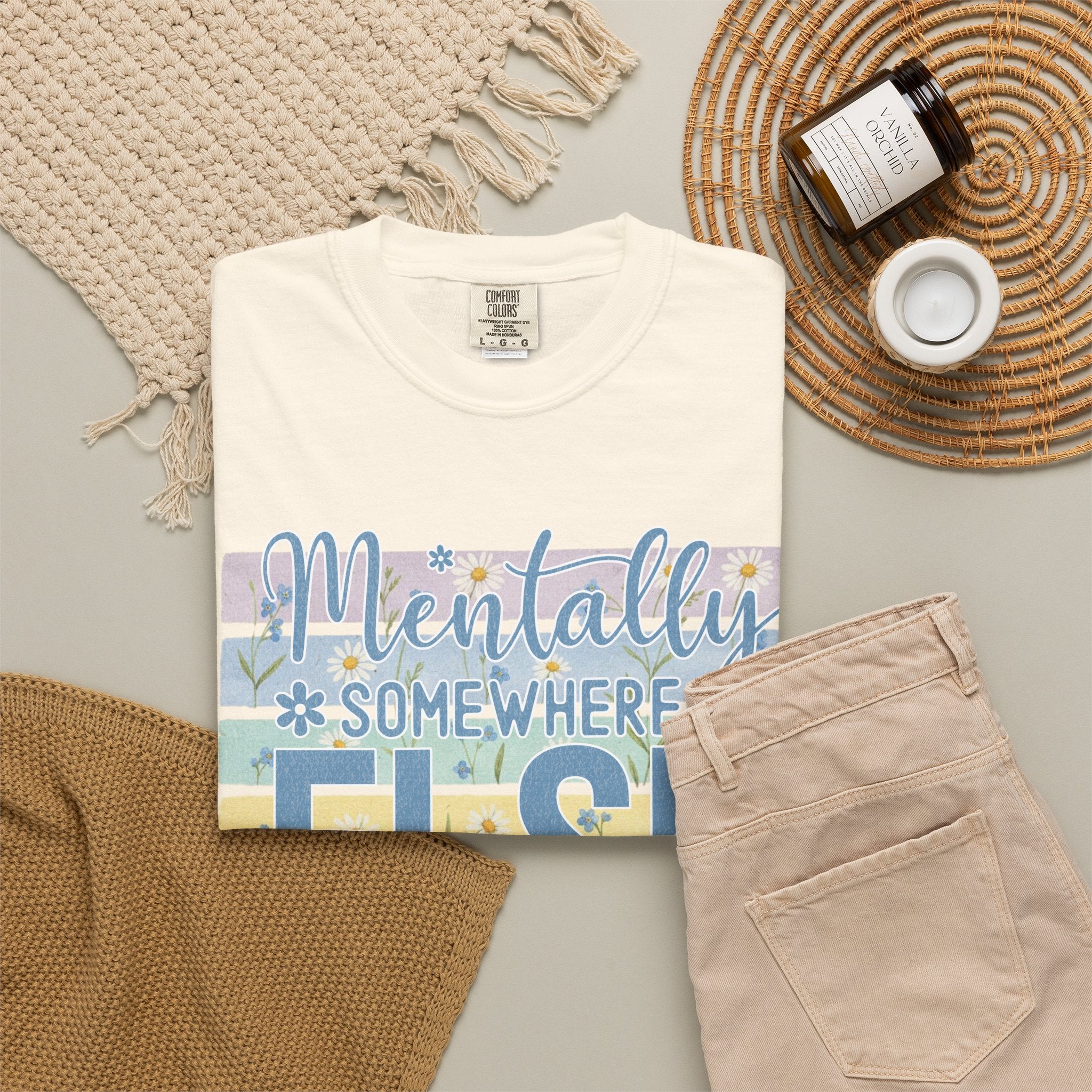 Textured Mentally Somewhere Else T-Shirt — Relaxed Beachy Vibes Graphic Tee