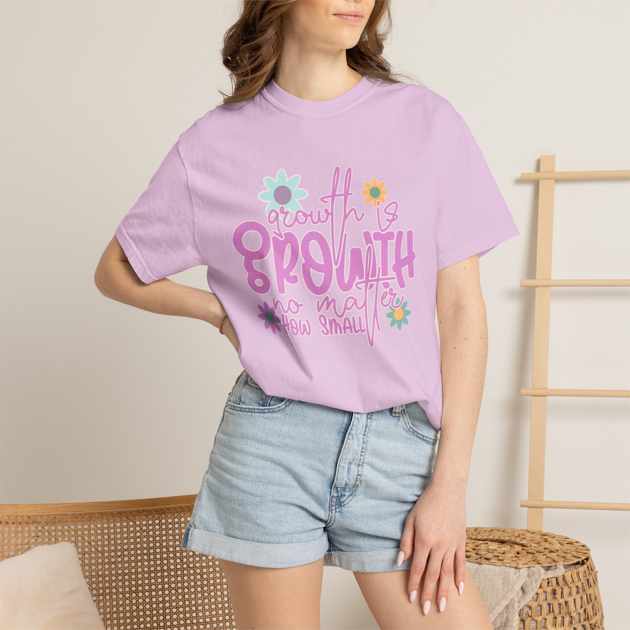 Textured Growth Is Growth T-Shirt — "Growth Is Growth No Matter How Small" Floral Tee