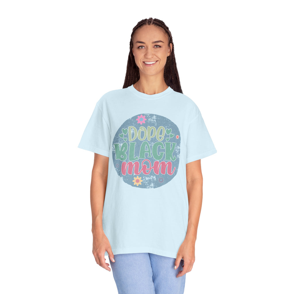 Dope Black Mom Textured T-Shirt — Floral Retro Circle Graphic Tee for Mothers