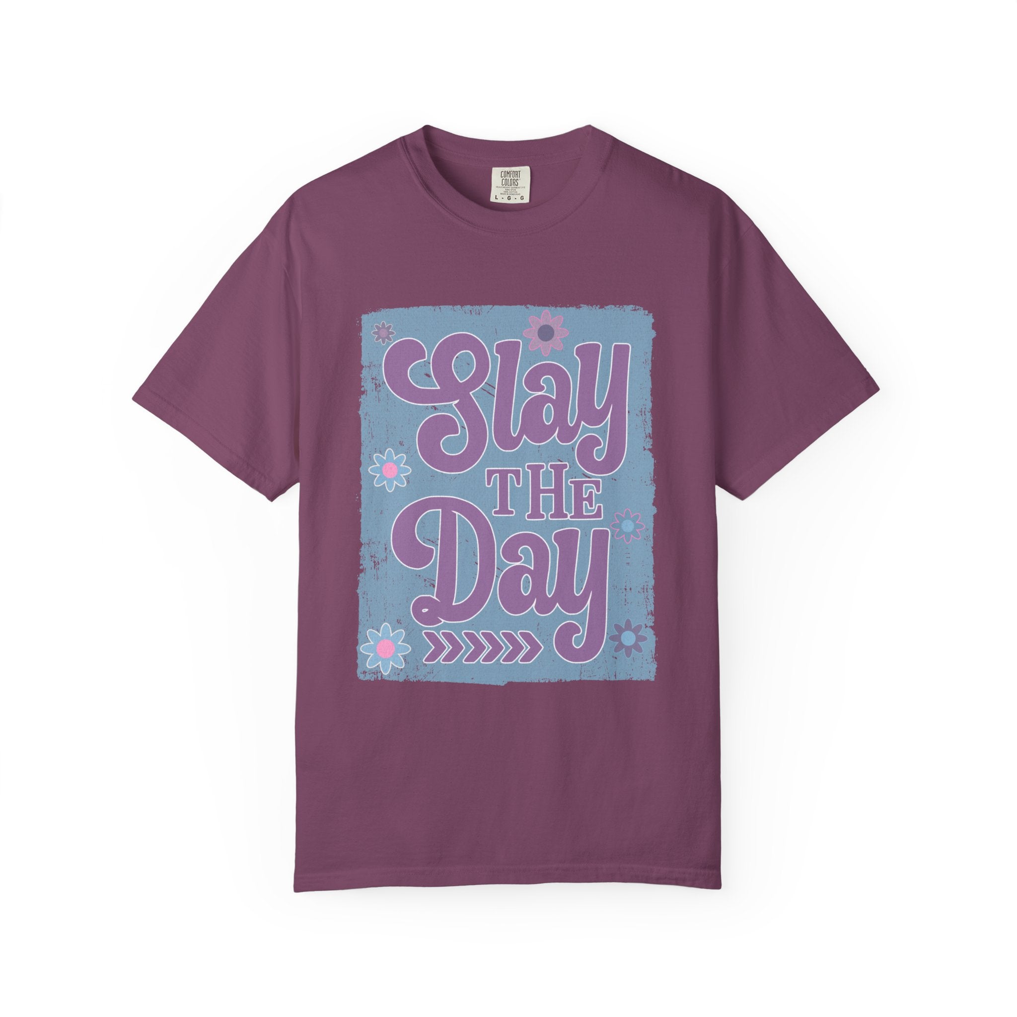 Textured Slay the Day Graphic T-Shirt — Retro Pastel Motivation Tee