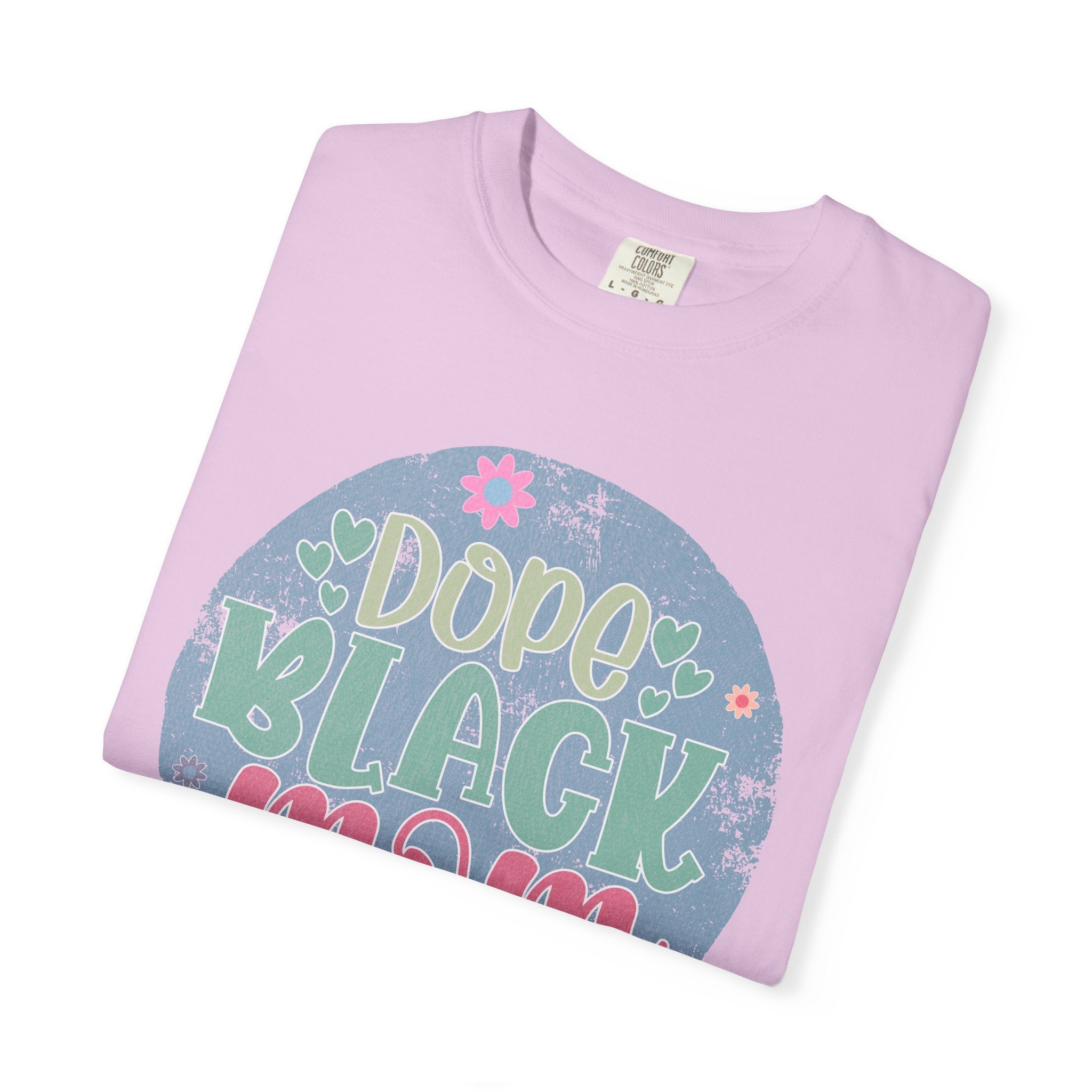 Dope Black Mom Textured T-Shirt — Floral Retro Circle Graphic Tee for Mothers