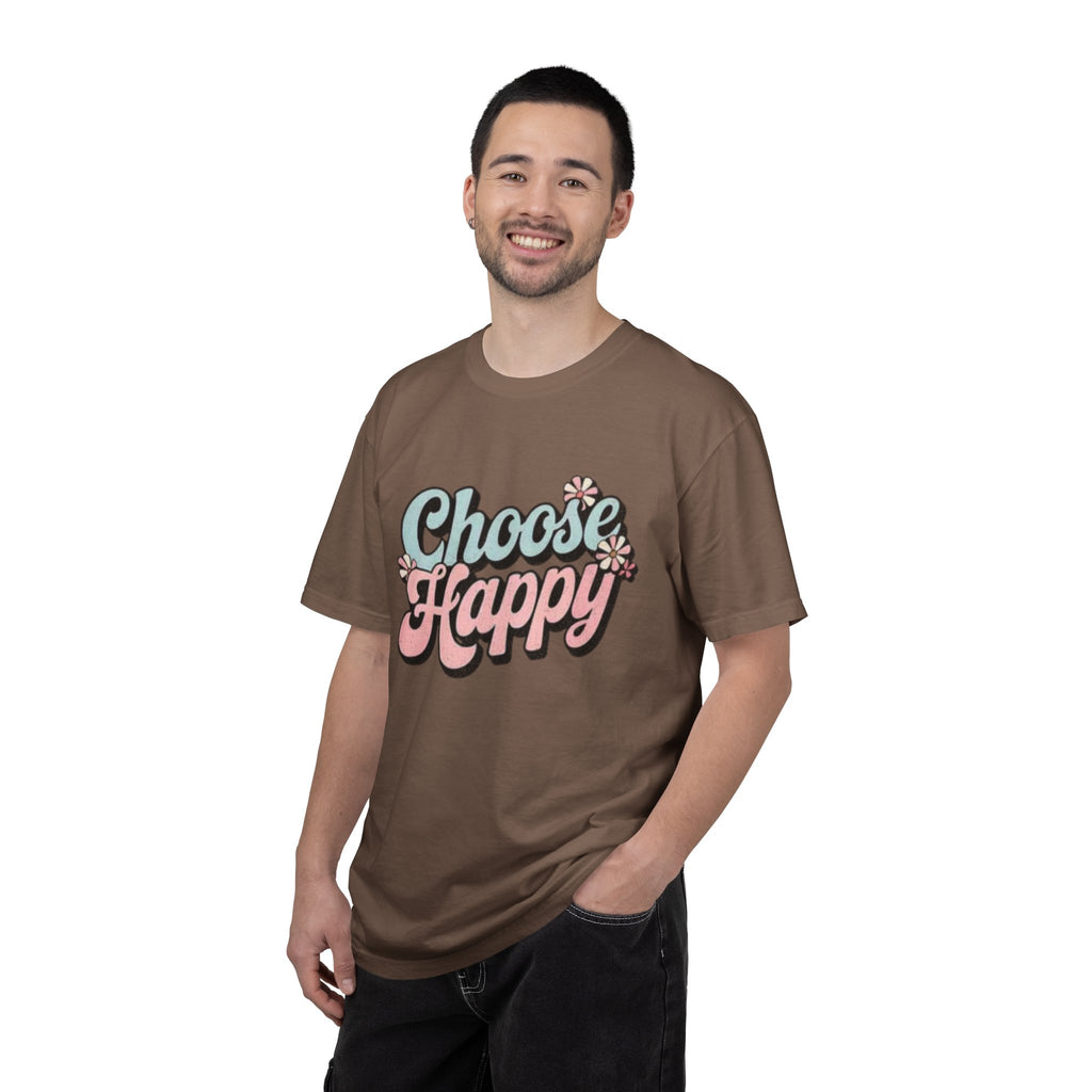 Choose Happy retro script shirt | Textured Positive message tee, pastel floral design