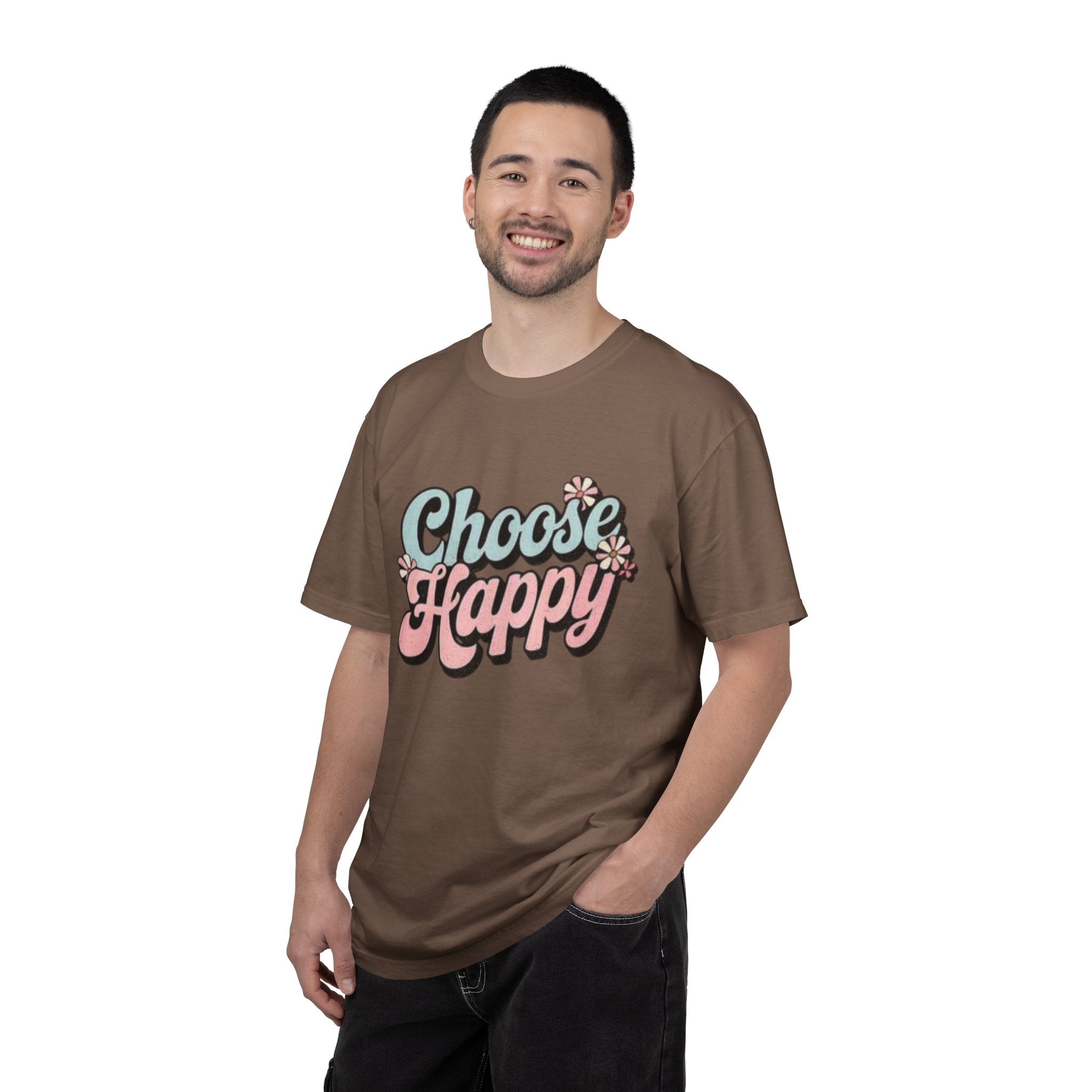 Choose Happy retro script shirt | Textured Positive message tee, pastel floral design
