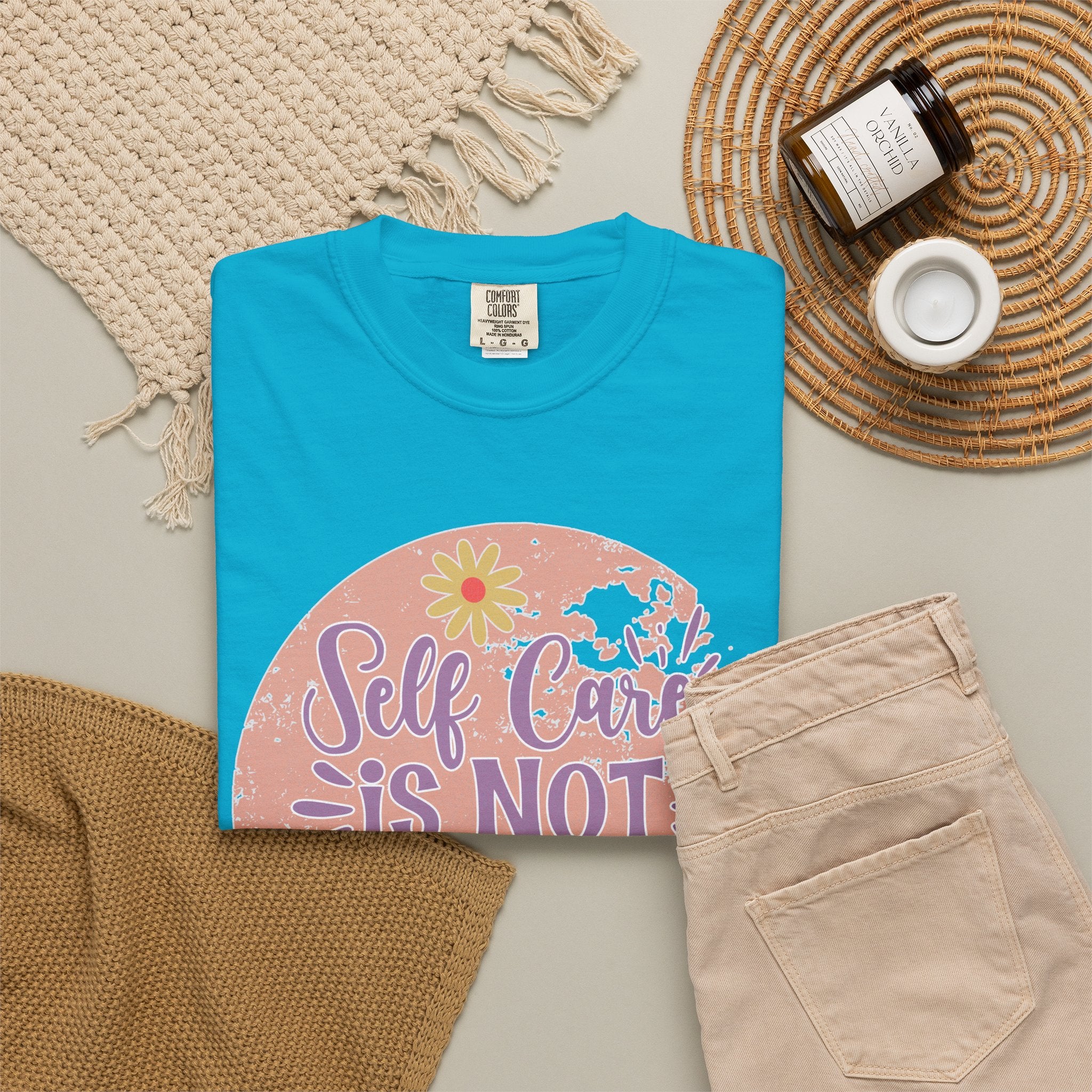 Self Care Is Not Selfish Texture  T-Shirt — Floral Mental Health Awareness Tee