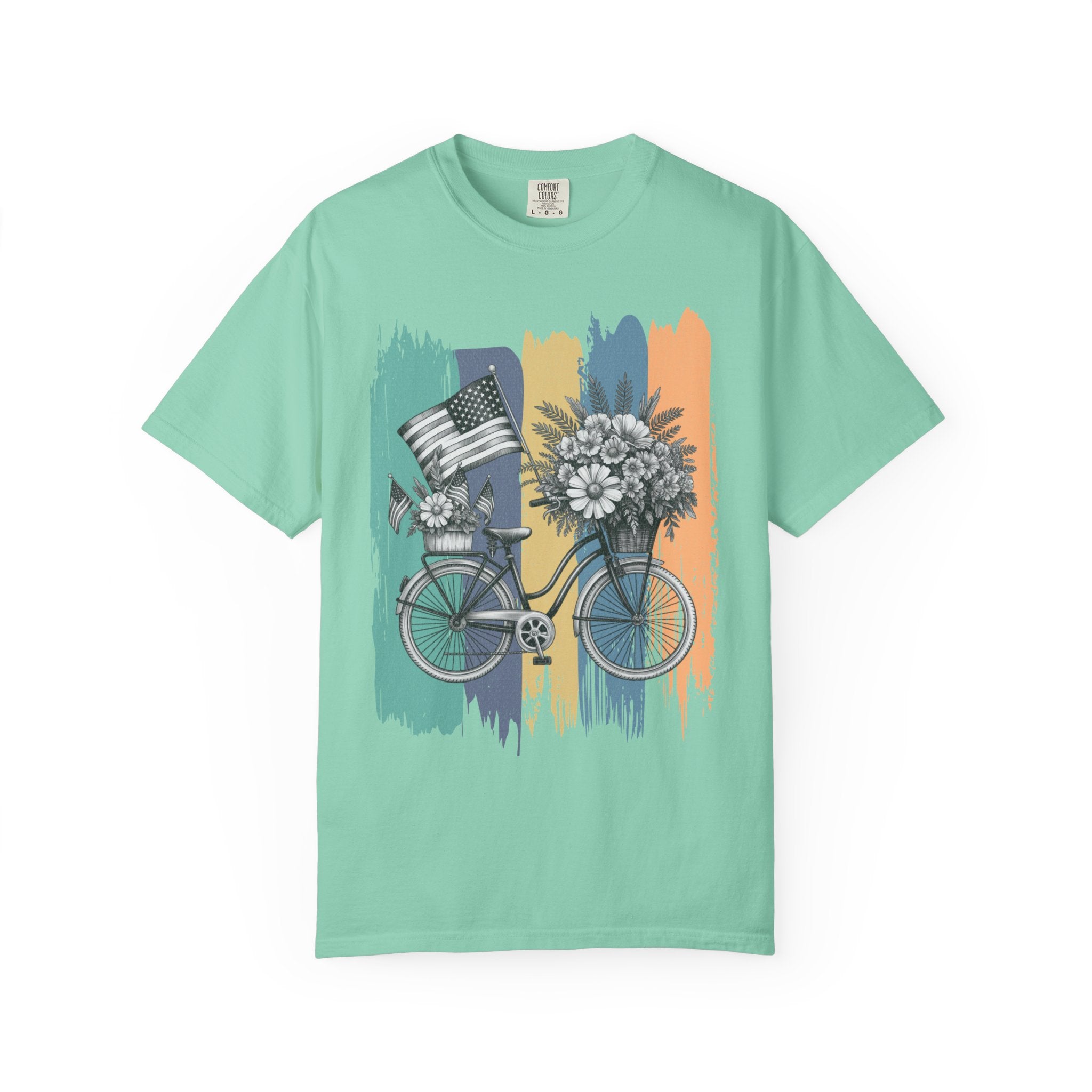 Textured Vintage Bicycle Bouquet T-Shirt — Americana Floral Bike Tee