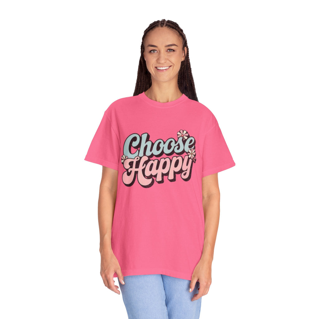 Choose Happy retro script shirt | Textured Positive message tee, pastel floral design